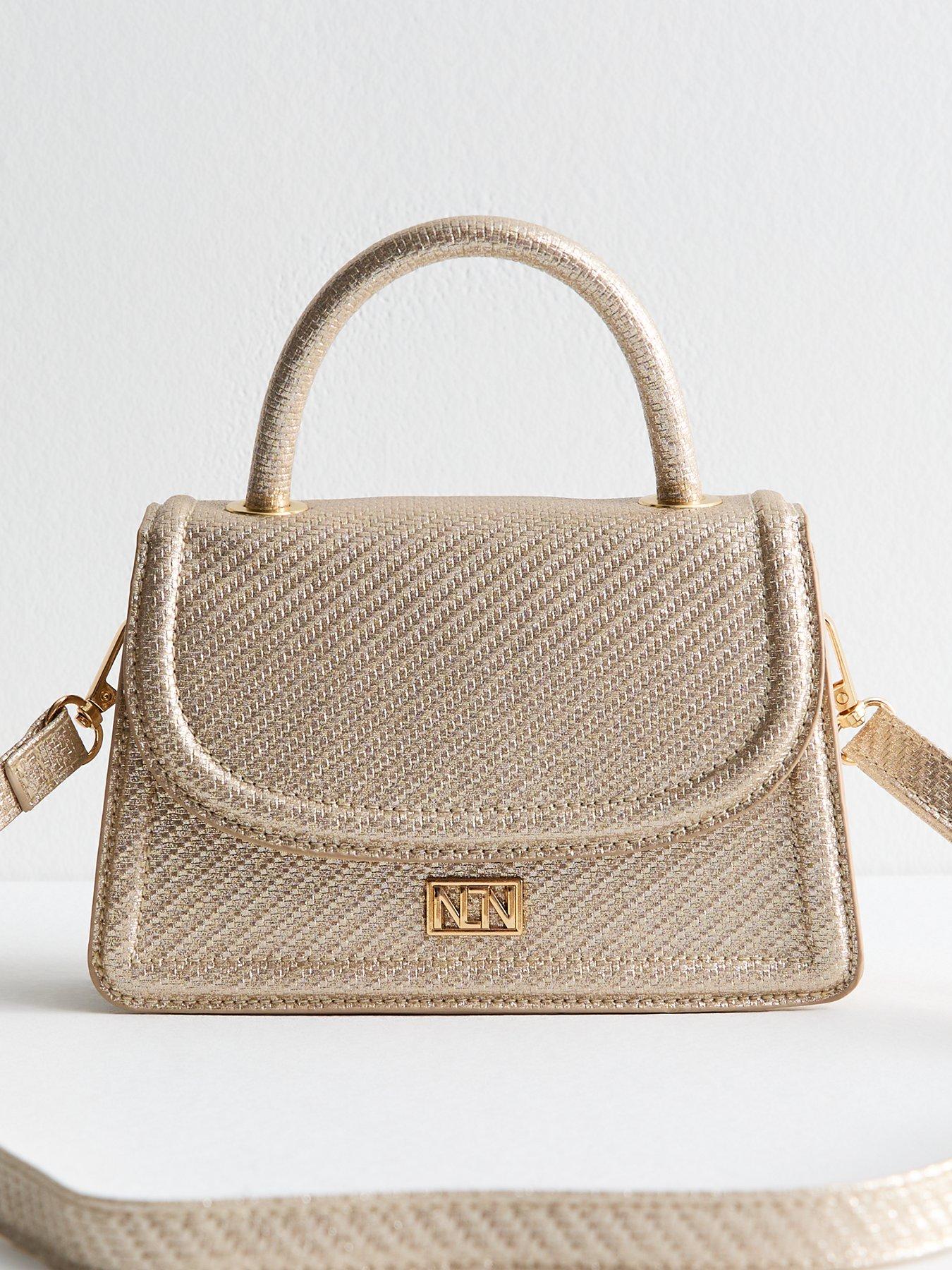undefined Stone Metallic Woven Crossbody Bag - Gold