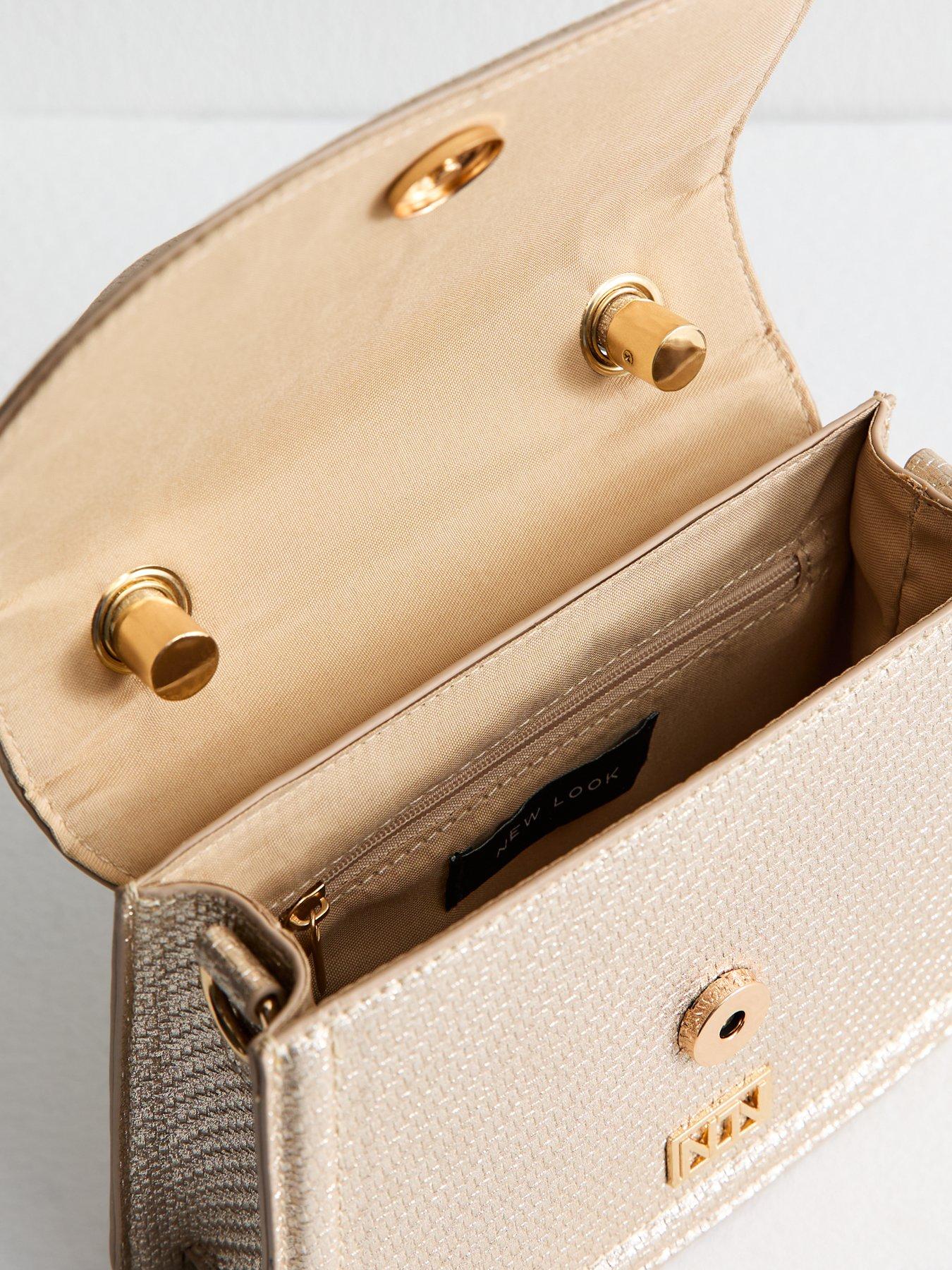 New Look Stone Metallic Woven Crossbody Bag Gold Very