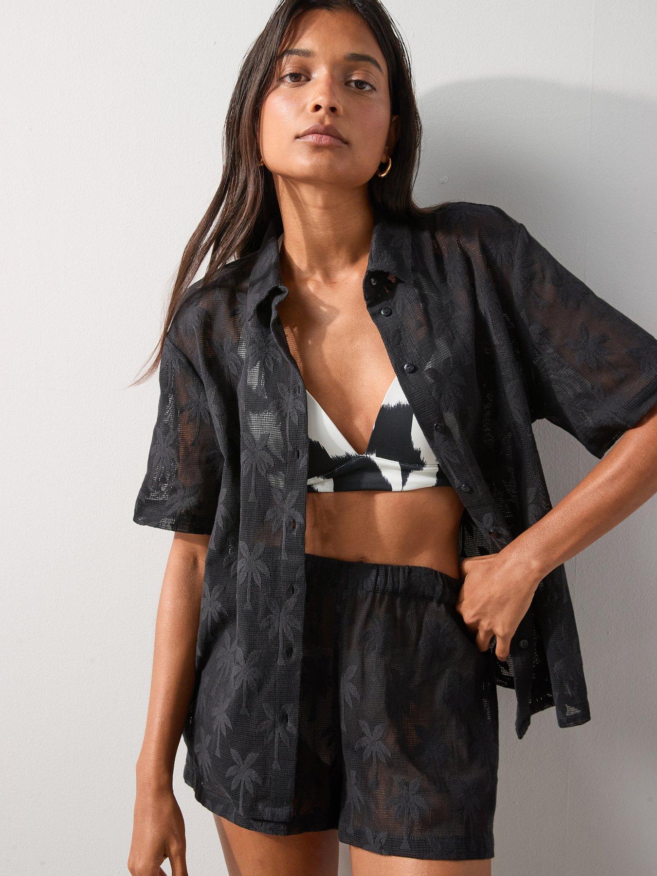 Image 1 of 7 of The Very Collection Palm Tree Beach Shirt - Black