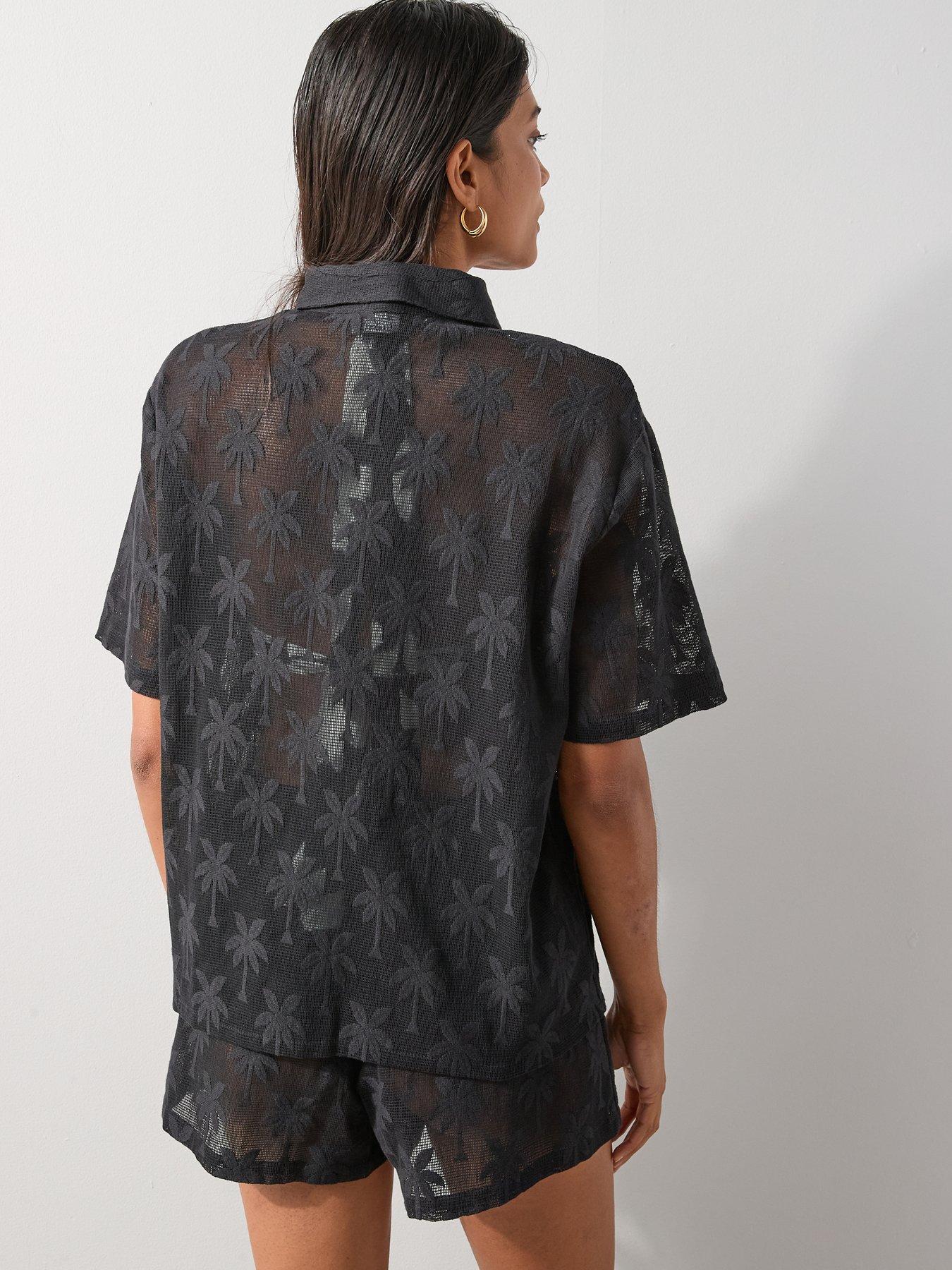 Image 2 of 7 of The Very Collection Palm Tree Beach Shirt - Black