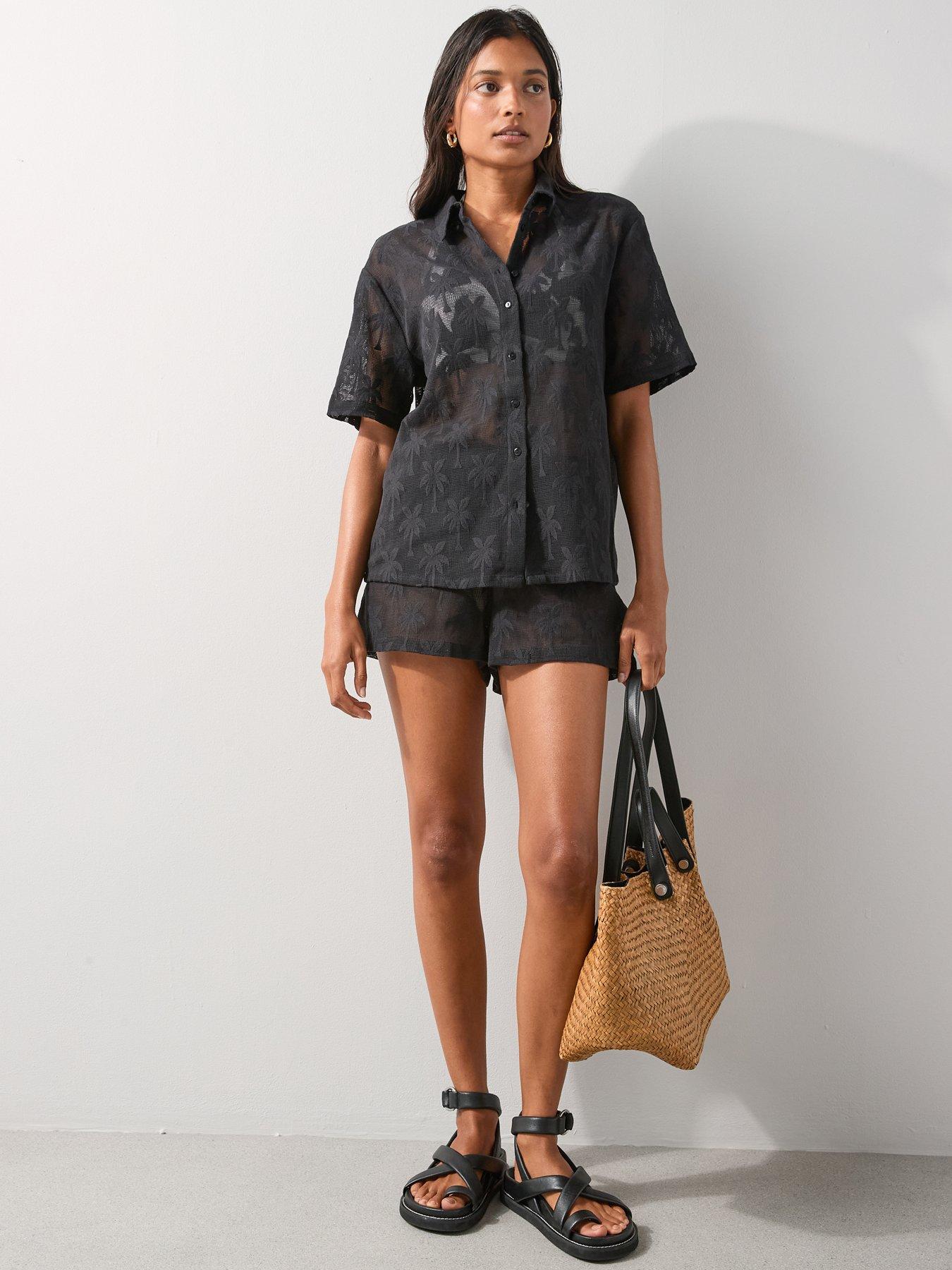 Image 3 of 7 of The Very Collection Palm Tree Beach Shirt - Black