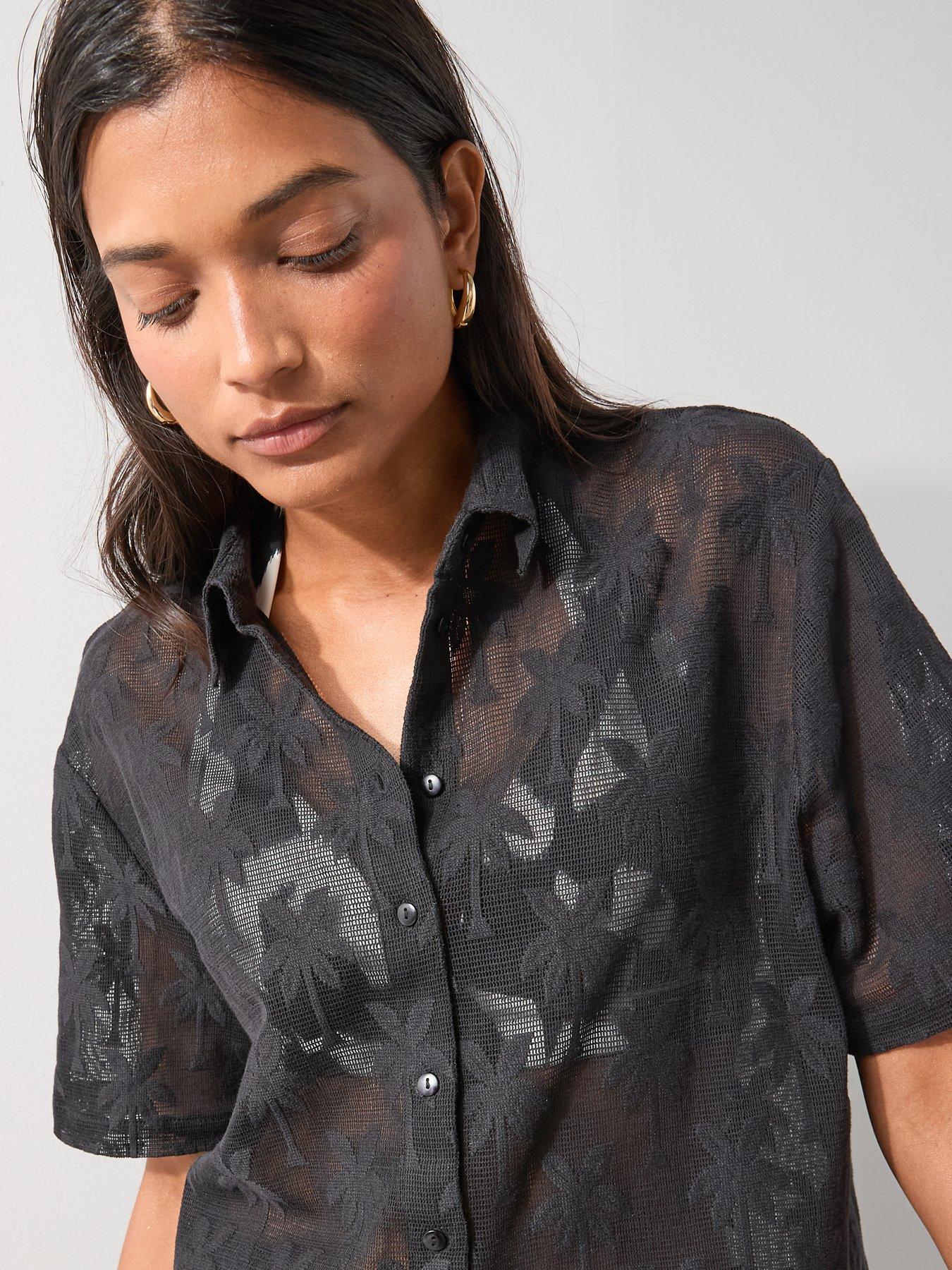 Image 4 of 7 of The Very Collection Palm Tree Beach Shirt - Black