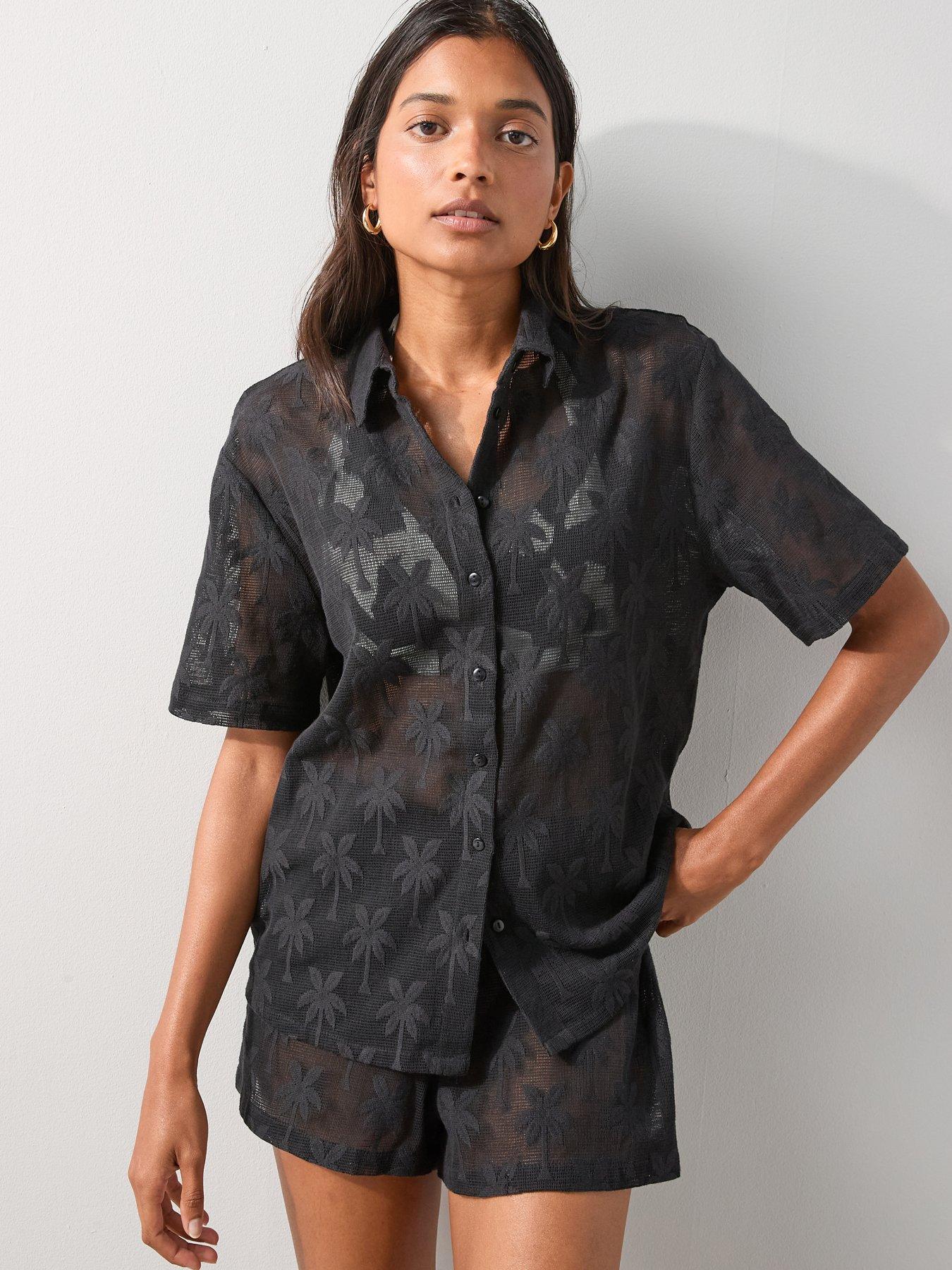 Image 6 of 7 of The Very Collection Palm Tree Beach Shirt - Black