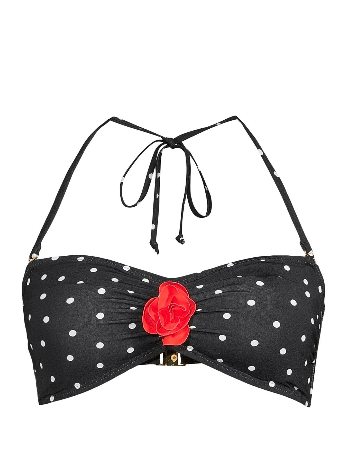 Image 7 of 7 of The Very Collection Polka Dot Floral Bikini Top - Black