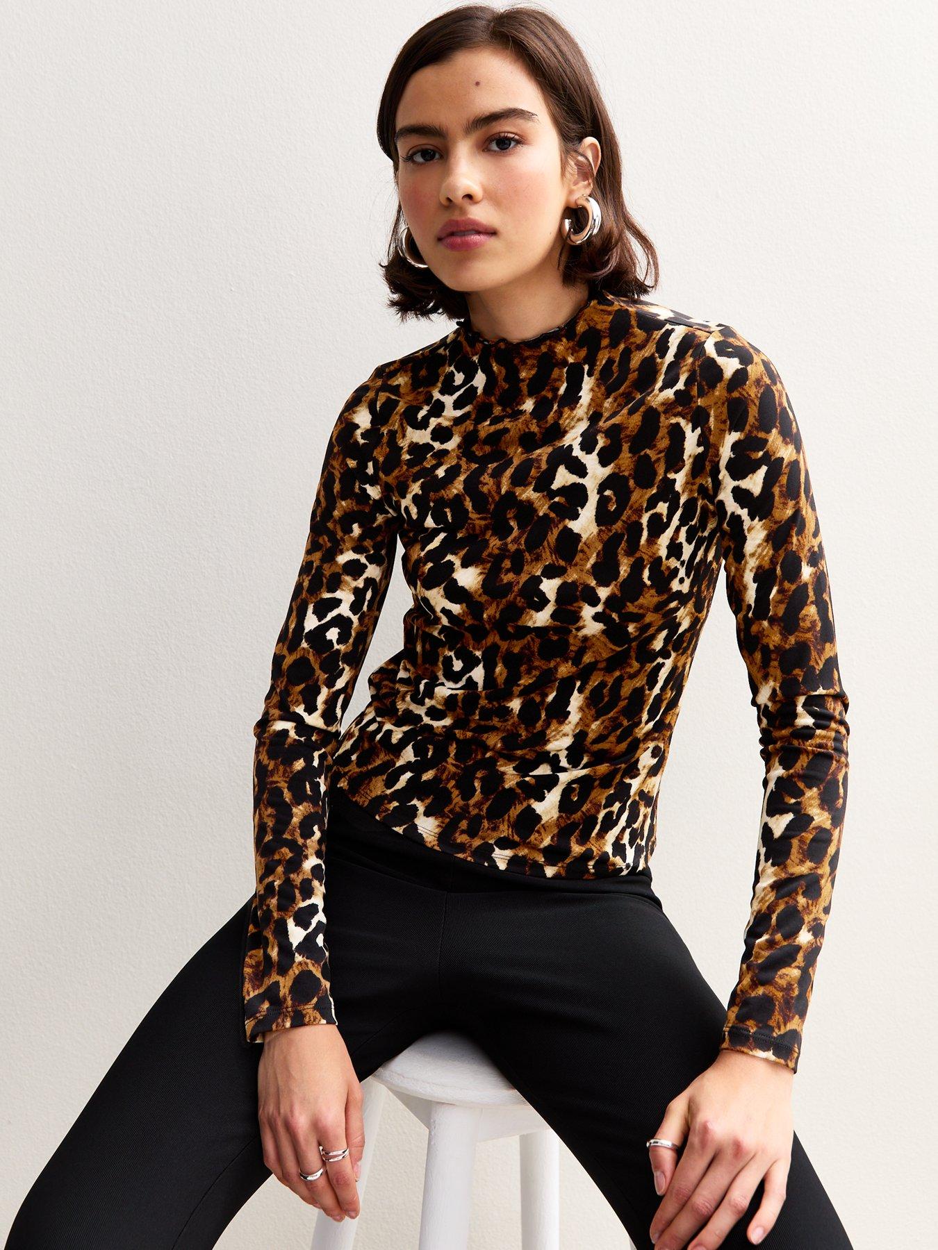 New Look Animal Print Long Sleeve Top - Brown