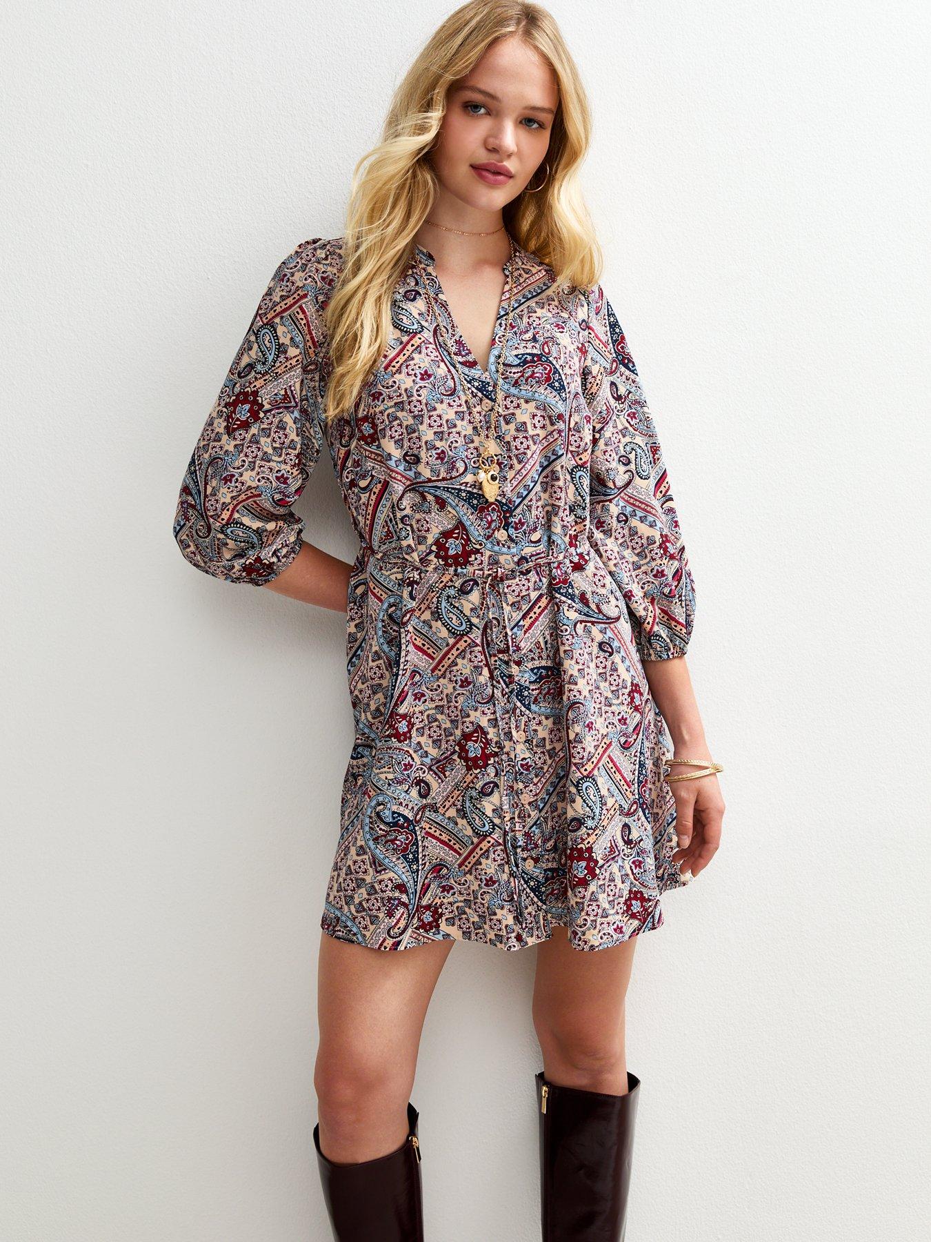 New Look Cream Paisley Print Collarless Shirt Dress - Multi
