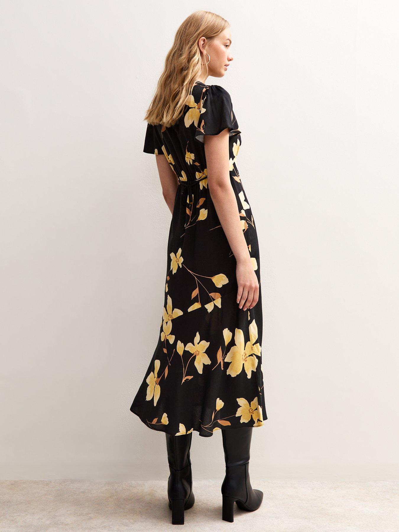 New Look Floral Print Tiered Midi Dress Black Very