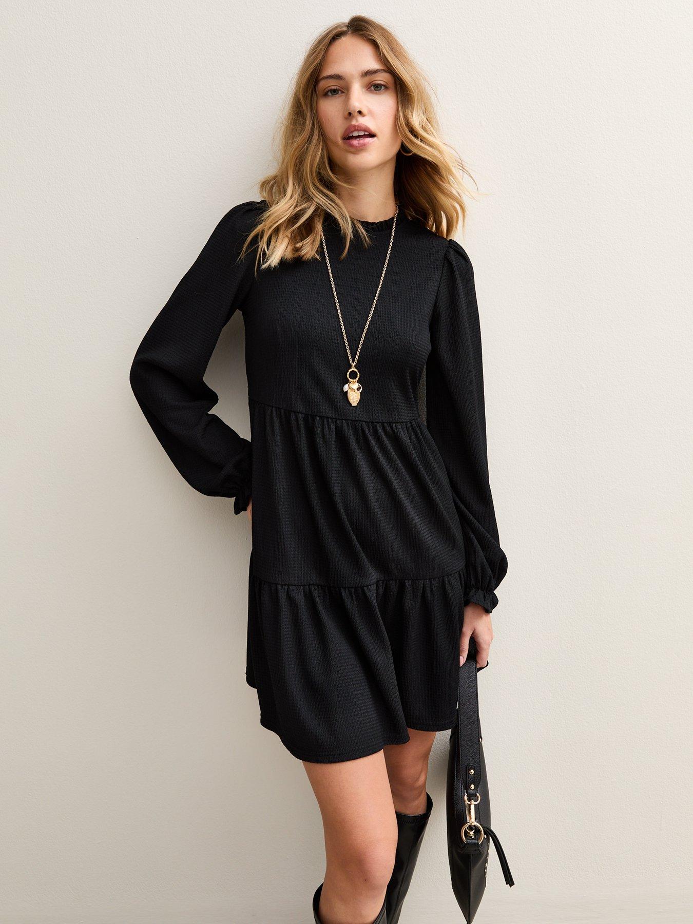 undefined Smocked Tiered Mini Dress - Black