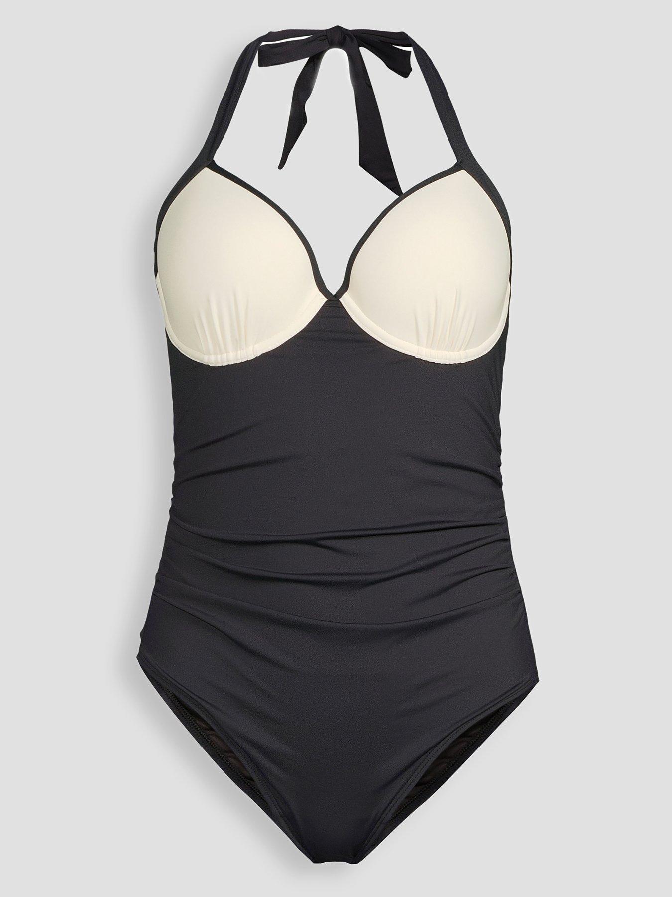 Image 7 of 7 of The Very Collection Shape Enhancing Underwired Tie Neck Swimsuit - Black