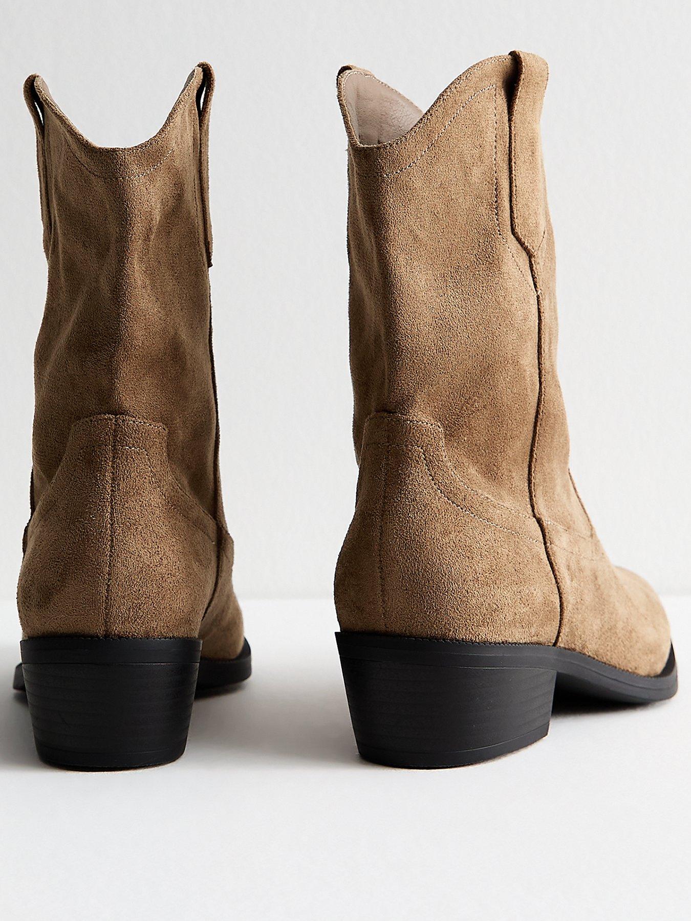 Image 3 of 6 of New Look Camel Faux Suede Western Boots - Brown