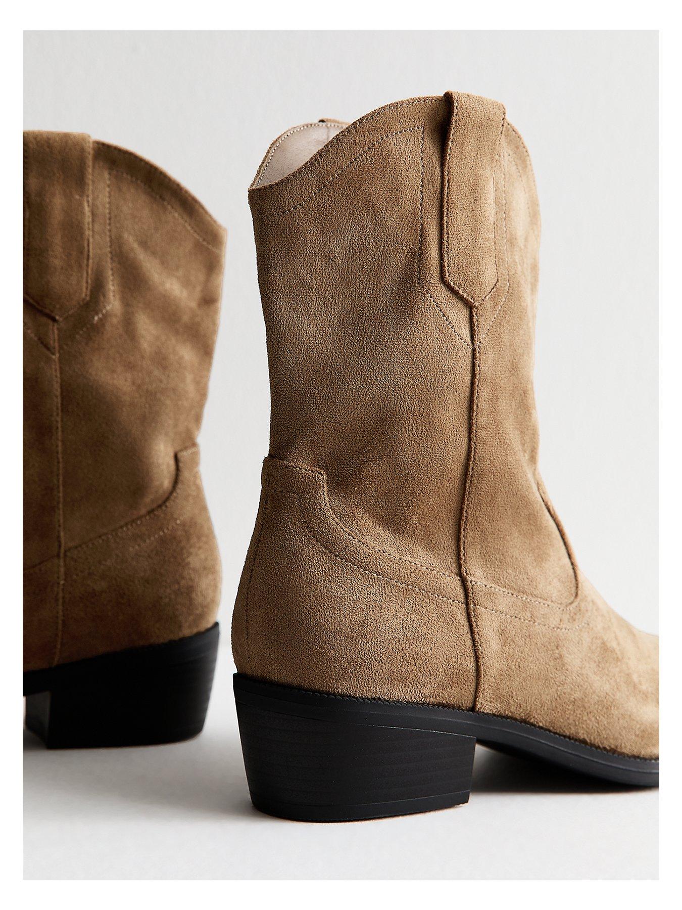 Image 4 of 6 of New Look Camel Faux Suede Western Boots - Brown
