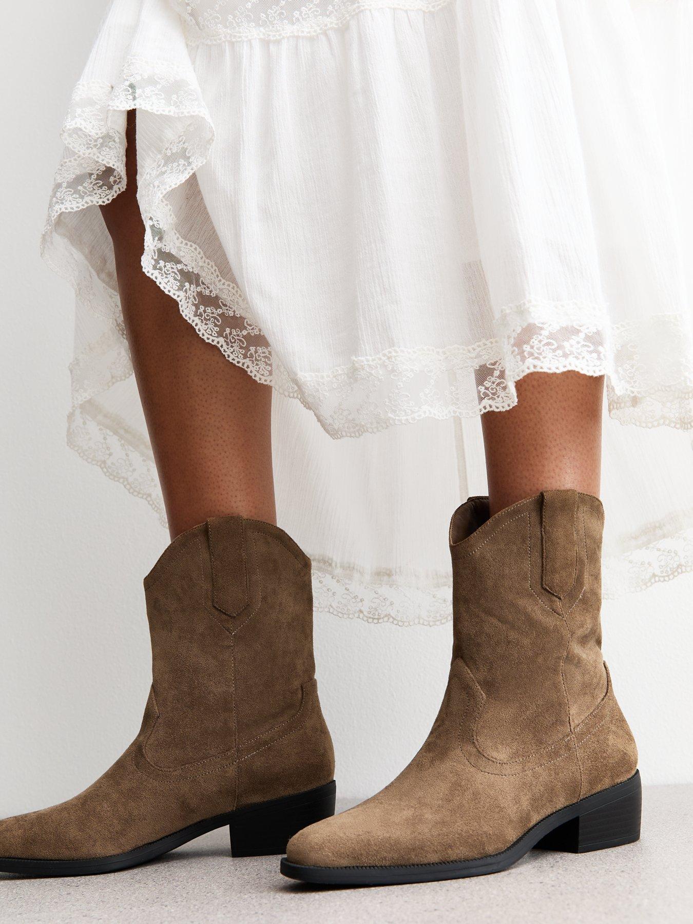 Image 5 of 6 of New Look Camel Faux Suede Western Boots - Brown