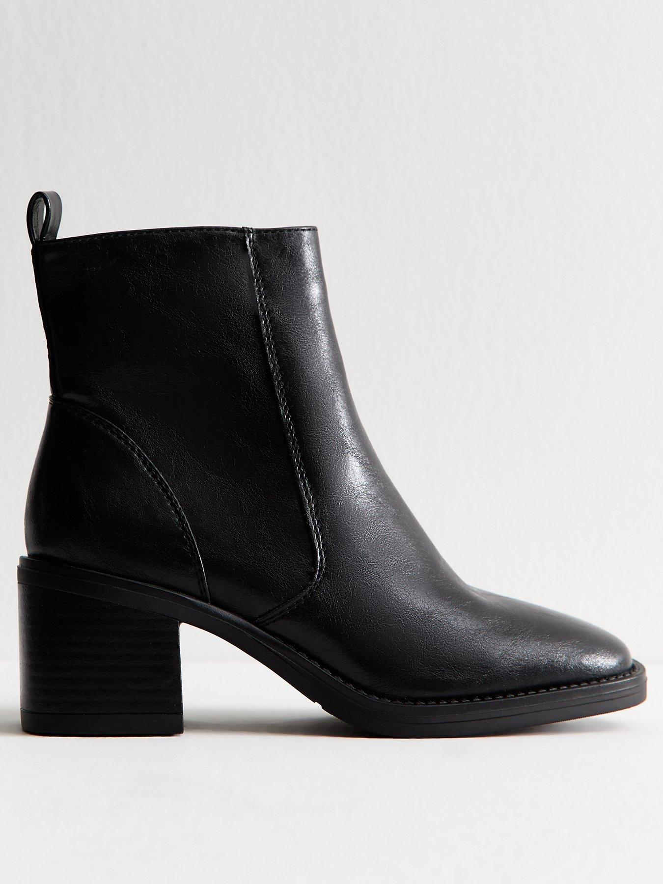 undefined Black Faux Leather Block Heel Ankle Boots