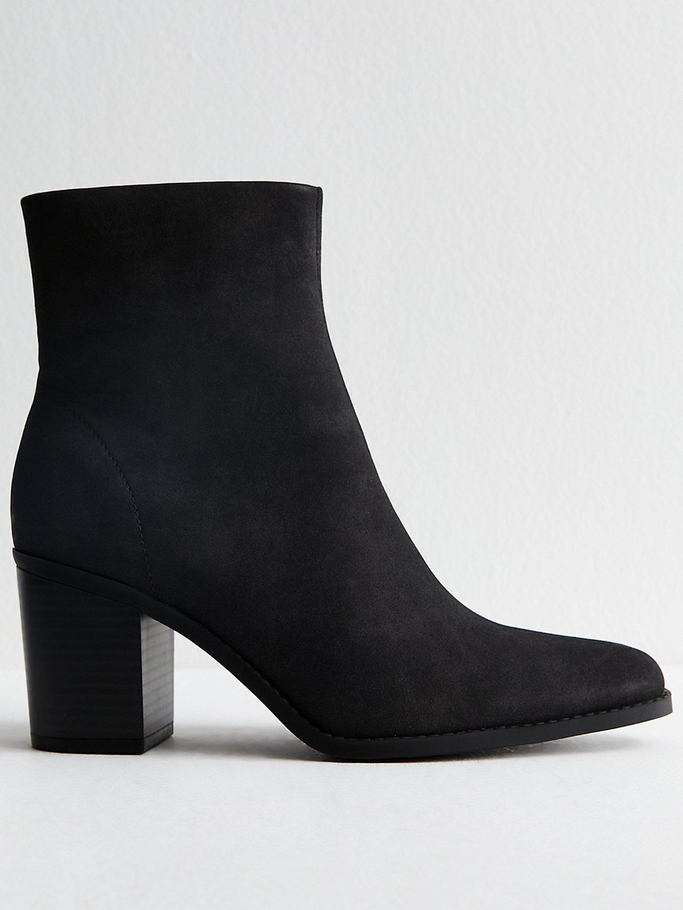 undefined Black Faux Suede Almond Toe Ankle Boots