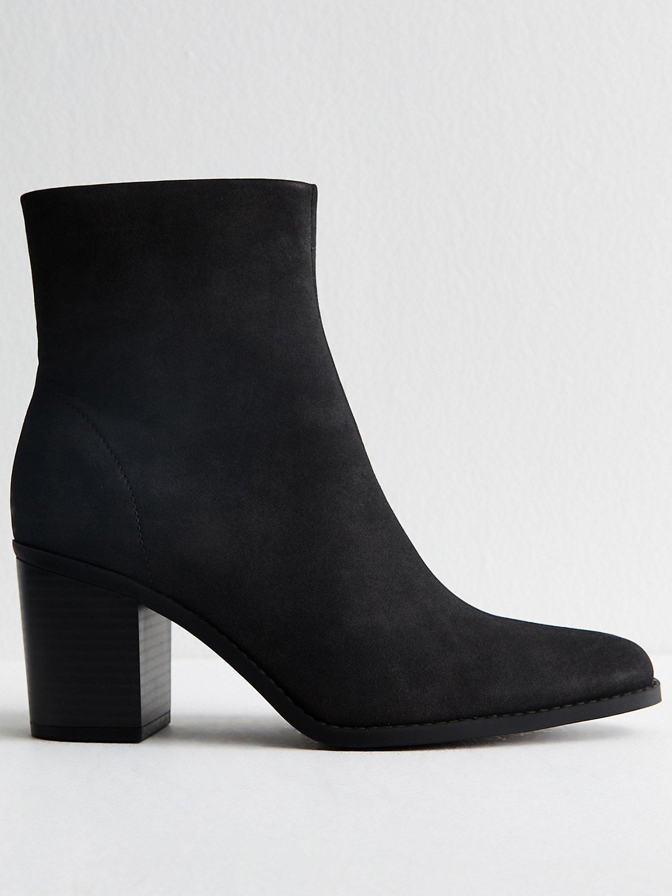 Image 2 of 6 of New Look Faux Suede Almond Toe Ankle Boots - Black