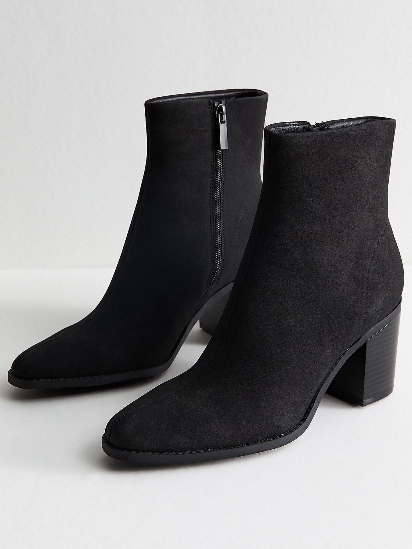 Image 3 of 6 of New Look Faux Suede Almond Toe Ankle Boots - Black