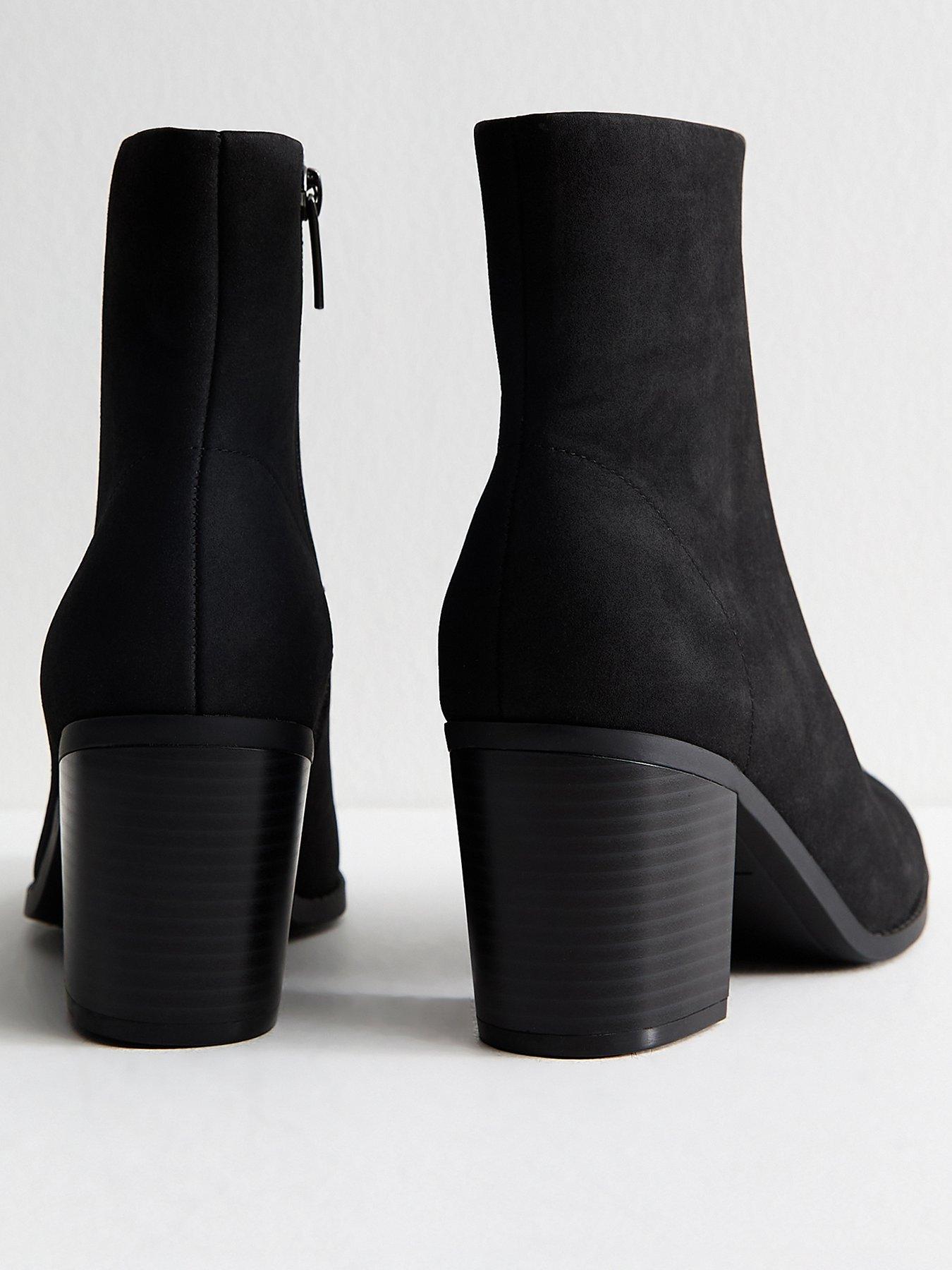 Image 4 of 6 of New Look Faux Suede Almond Toe Ankle Boots - Black