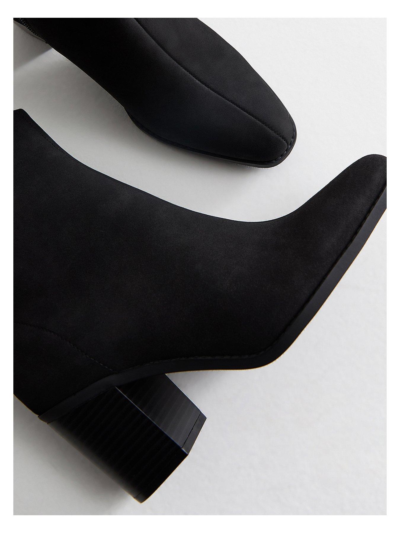 Image 5 of 6 of New Look Faux Suede Almond Toe Ankle Boots - Black