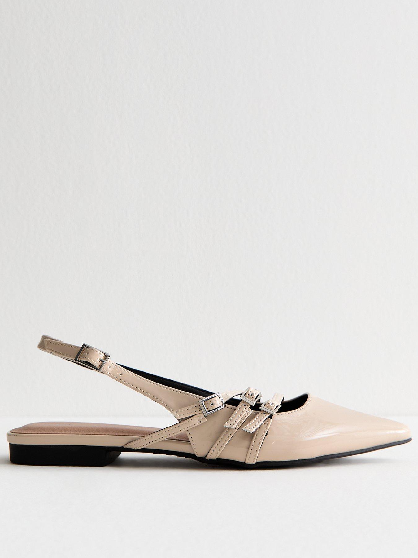 undefined Off Faux Leather Strappy Slingback Pumps - Beige