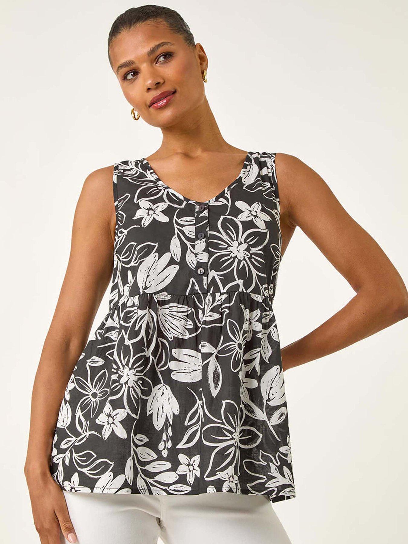 undefined Floral V-Neck Buttoned Top - Black