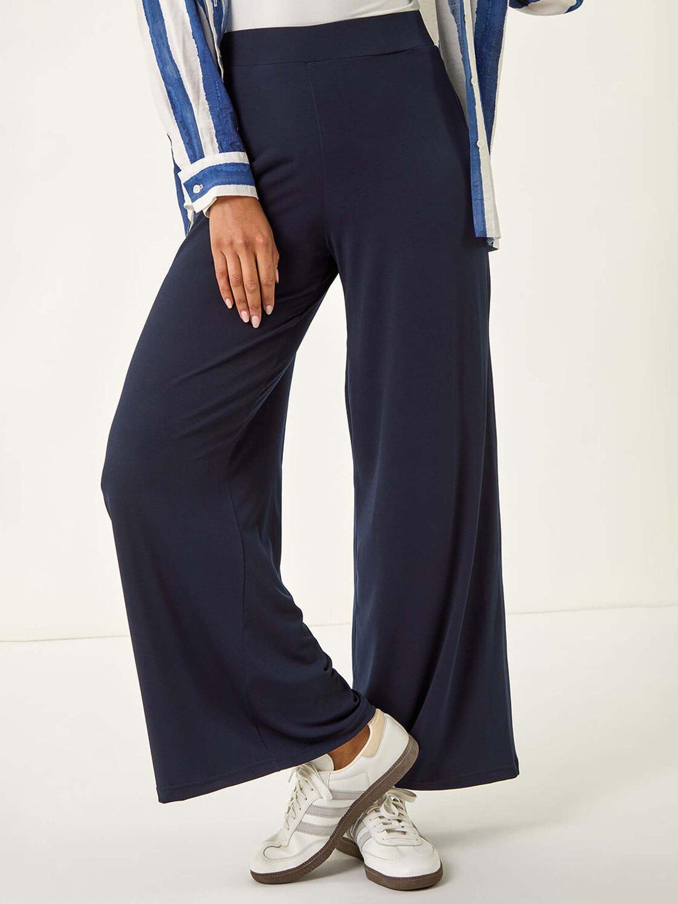 undefined Wide Leg Stretch Trousers - Blue