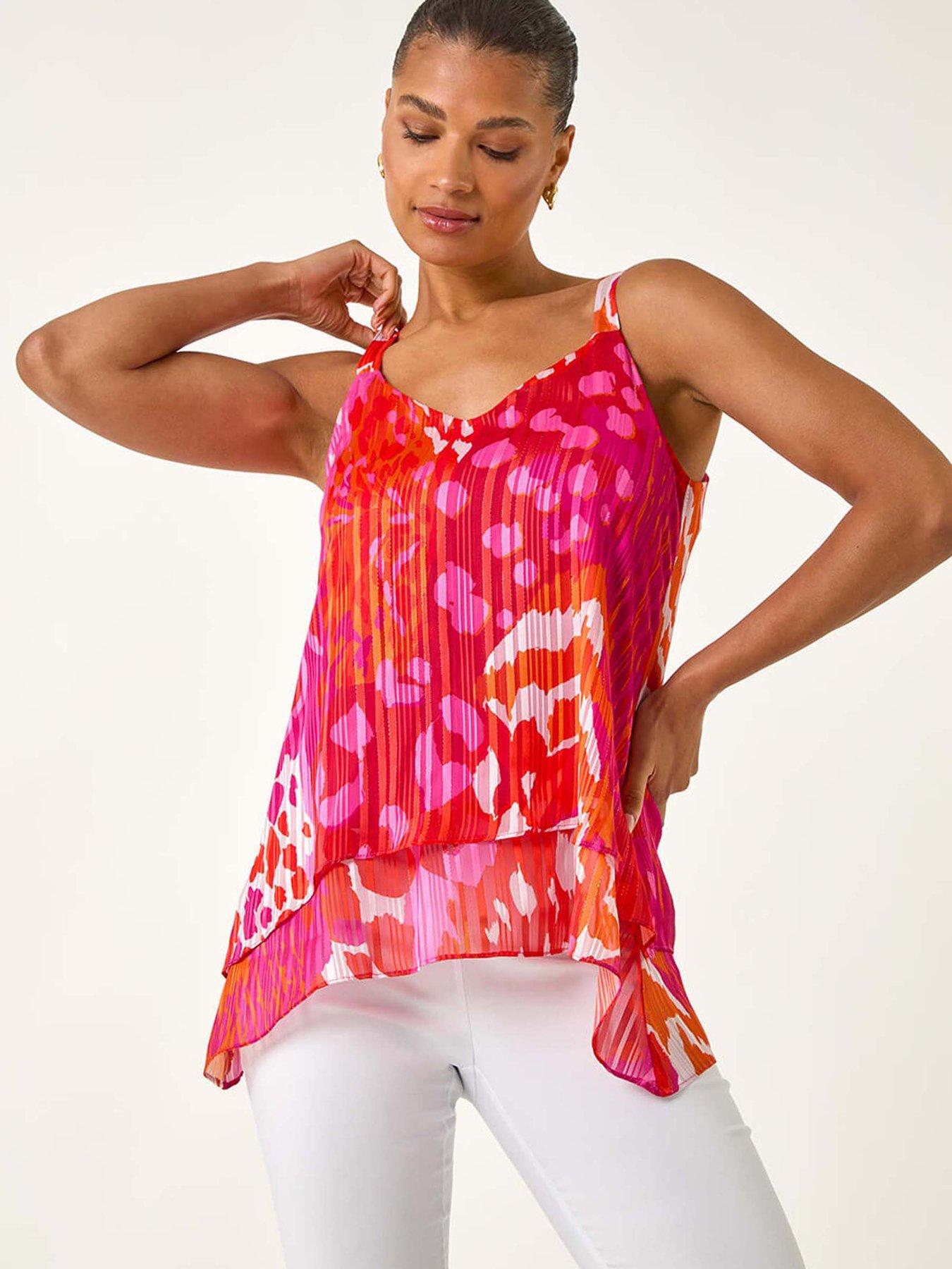 undefined Abstract Layered Cami Top - Pink