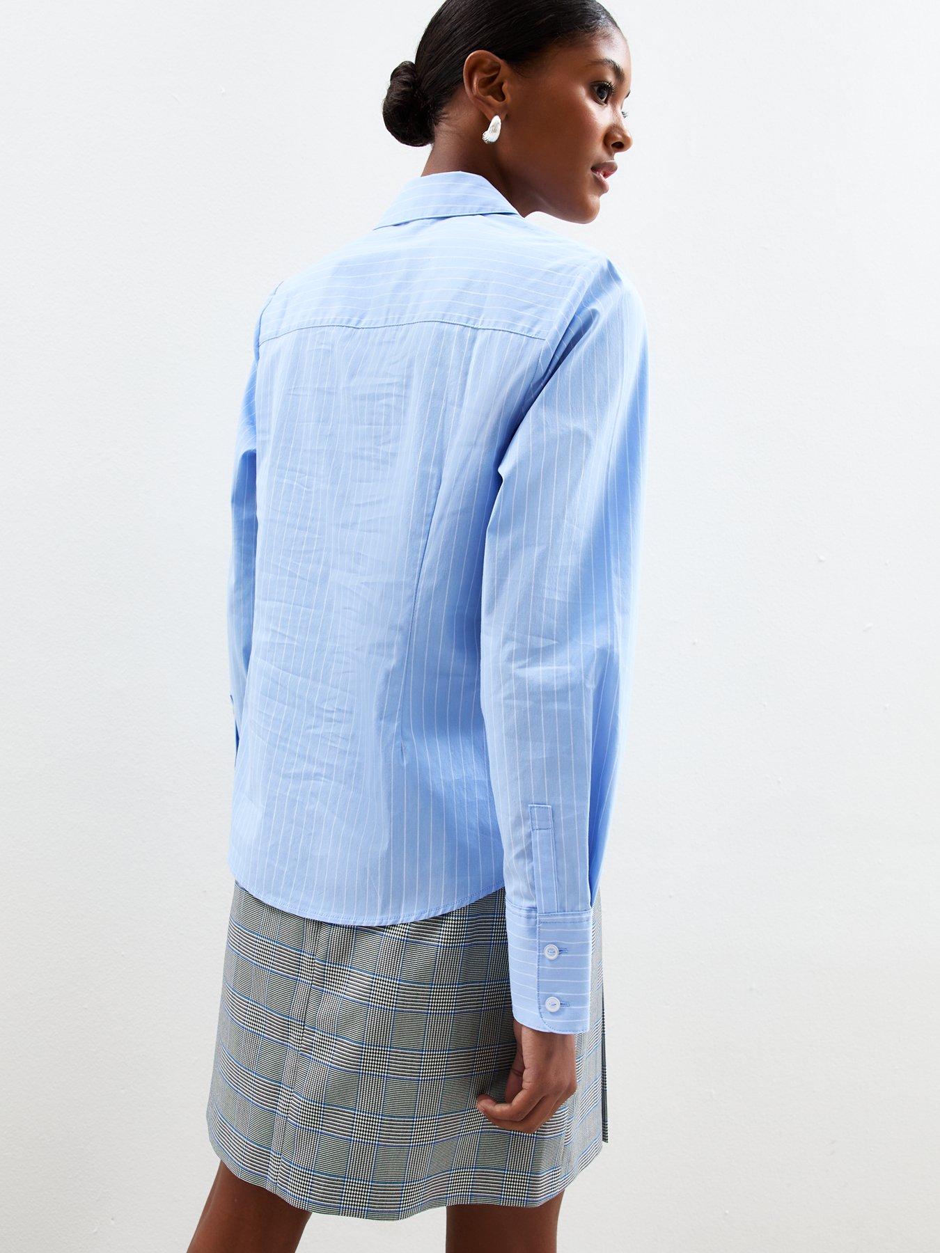 Image 2 of 6 of New Look Striped Slim Fit Poplin Shirt - Blue