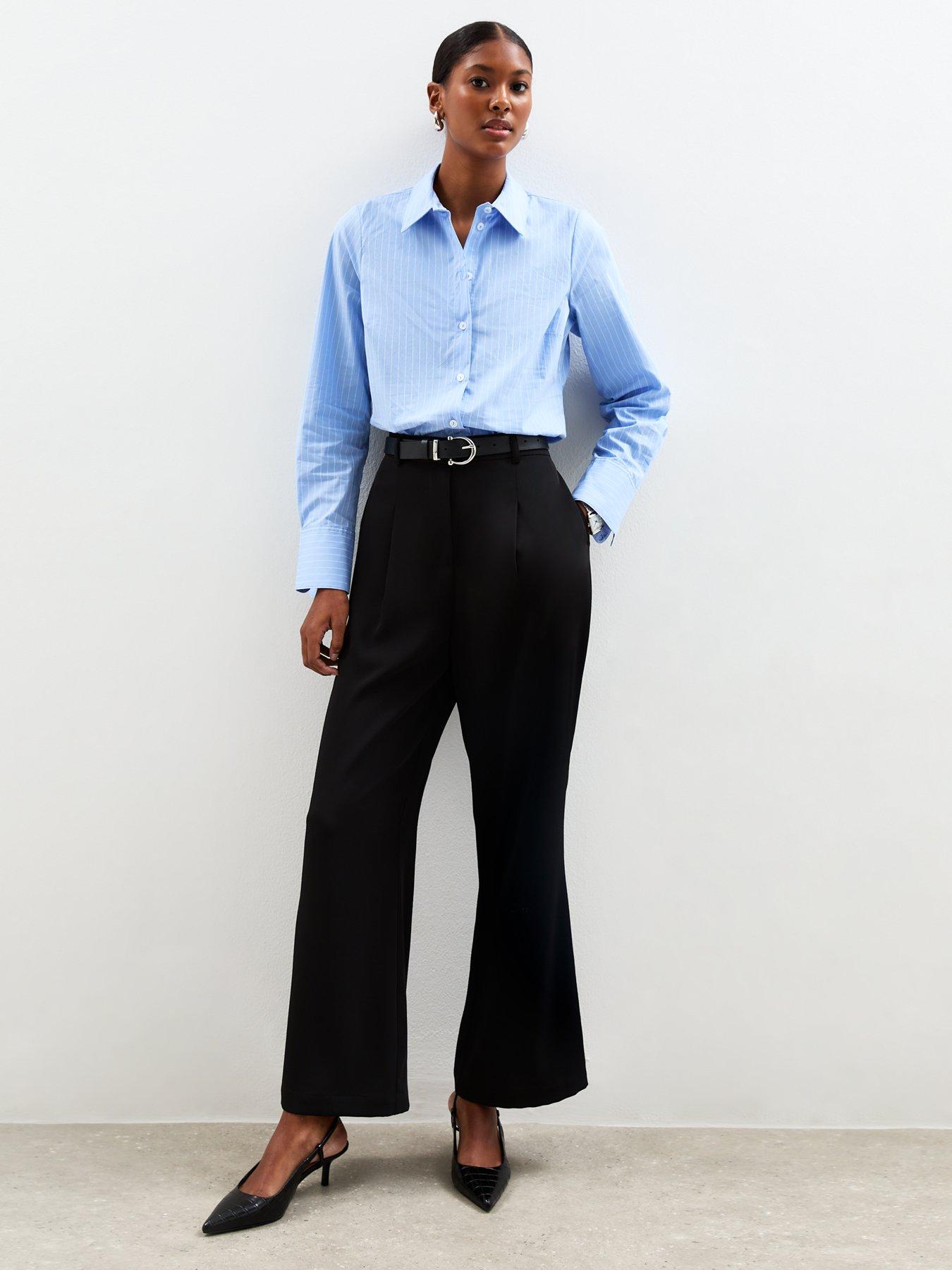 Image 5 of 6 of New Look Striped Slim Fit Poplin Shirt - Blue