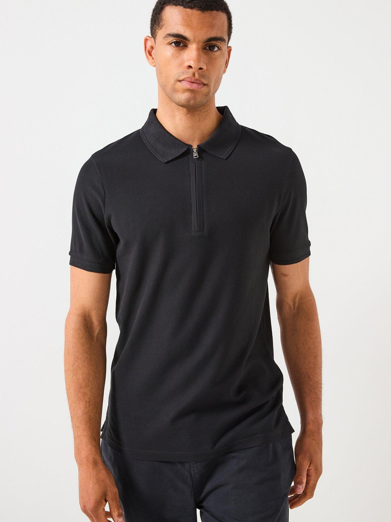 Lyle & Scott: Ottoman Half Zip Polo Shirt - Black
