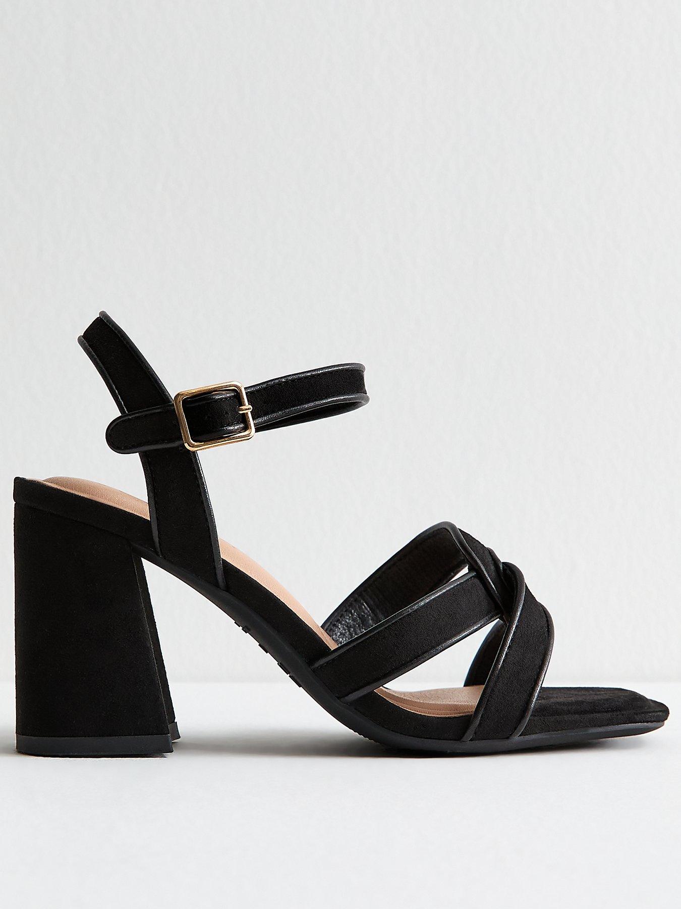 undefined Wide Fit Black Twist Strap Block Heel Sandals