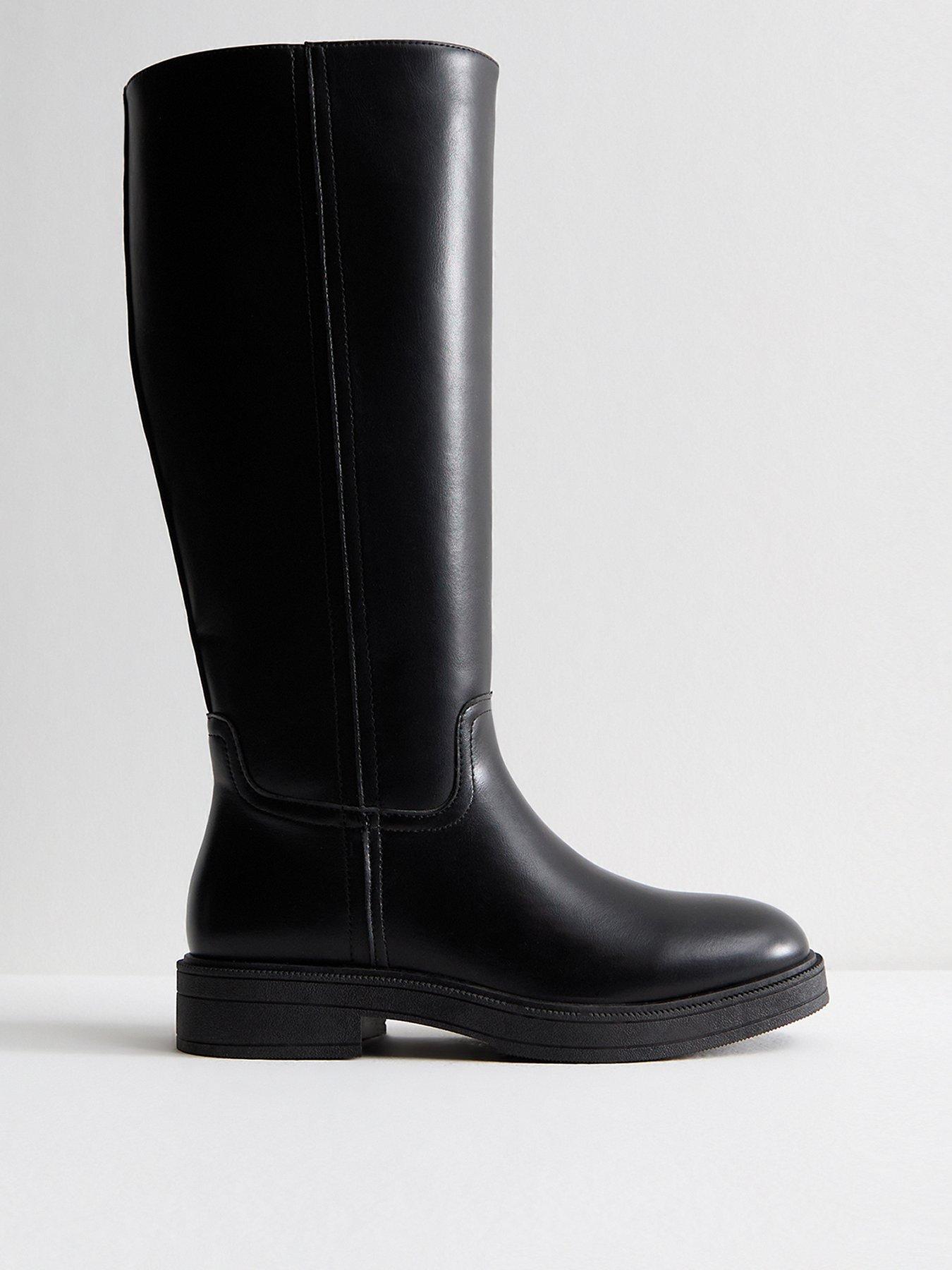 undefined Black Faux Leather Knee High Riding Boots