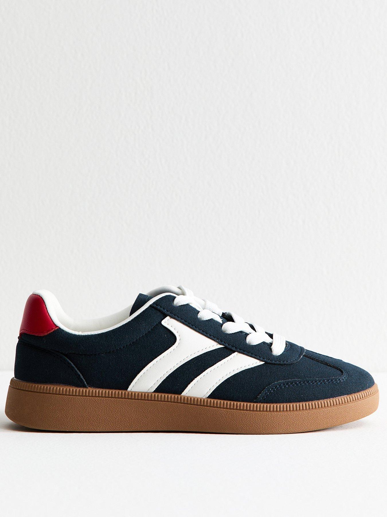 undefined Navy Contrast Panel Faux Suede Trainers - Blue