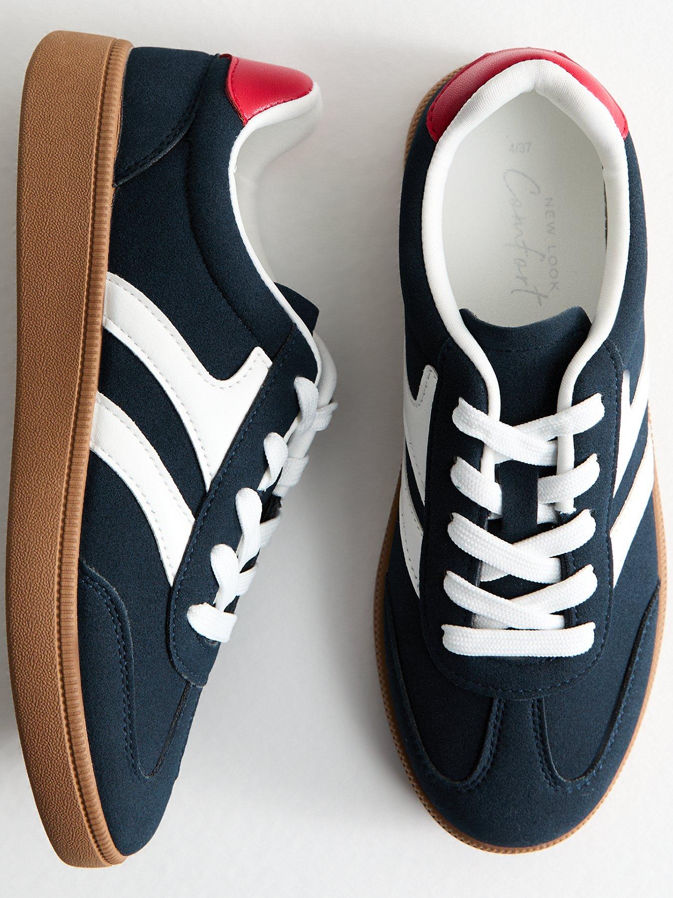 Image 4 of 6 of New Look Navy Contrast Panel Faux Suede Trainers - Blue