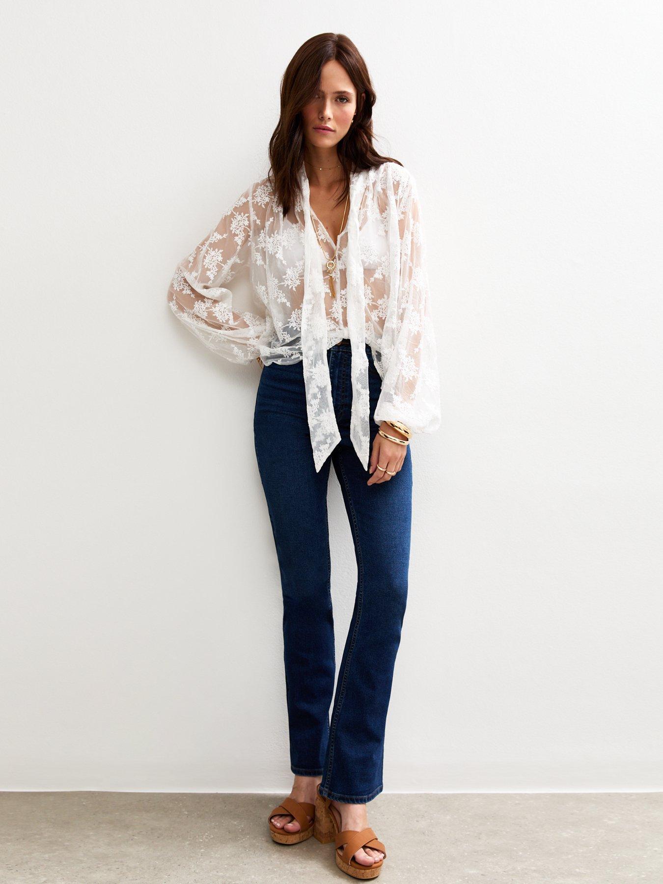 New Look Floral Lace Pussybow Blouse - White | Very