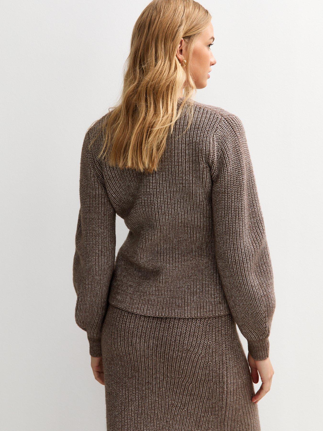 New Look Dark Mink Ribbed Knit Single Button Cardigan - Brown | Very