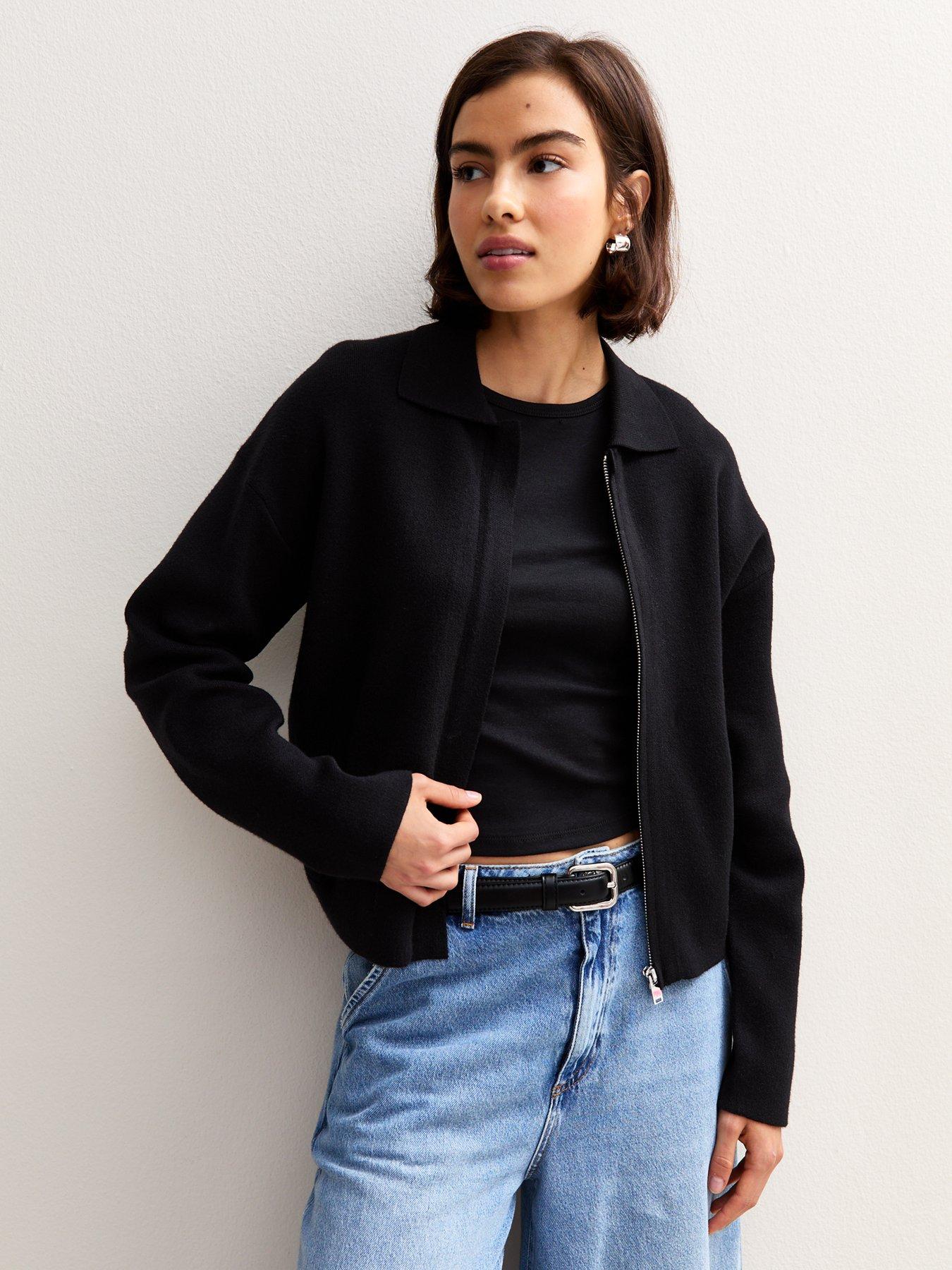 undefined Compact Knit Zip Through Cardigan - Black