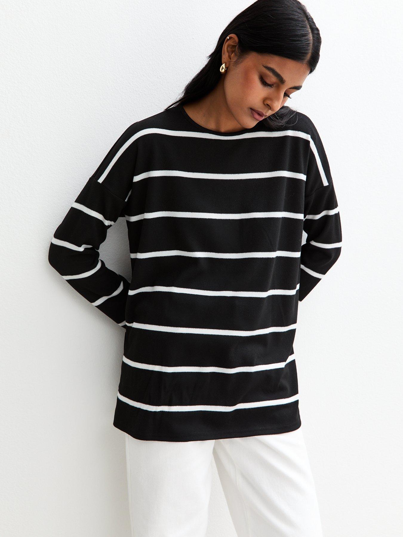 undefined Soft Touch Striped Long Sleeve Top - Black