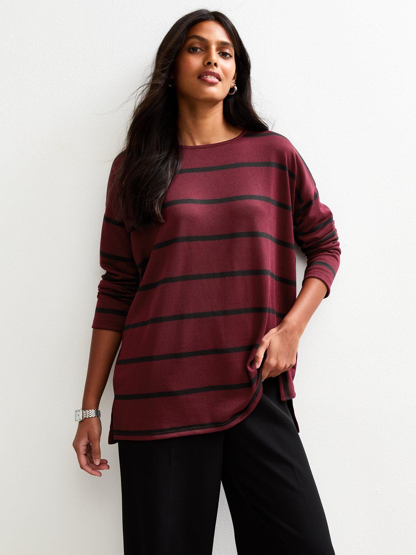 undefined Soft Touch Striped Long Sleeve Top - Red
