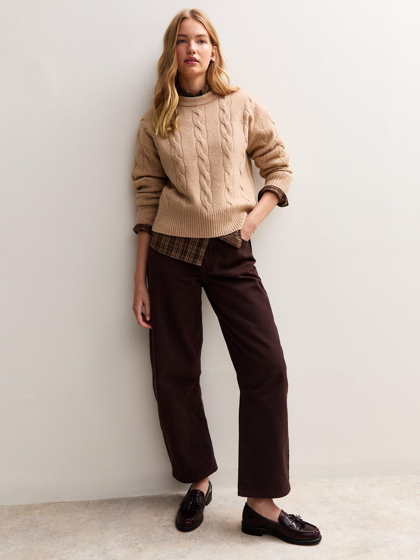 New Look Camel Cable Knit Crew Neck Jumper Very