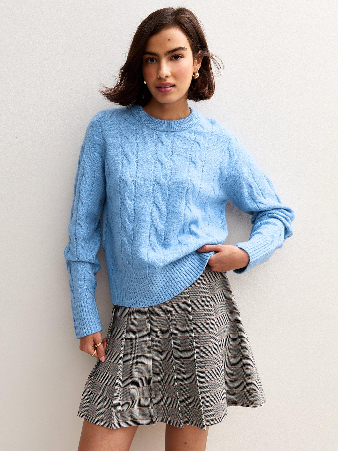 New Look Blue Cable Knit Crew Neck Jumper
