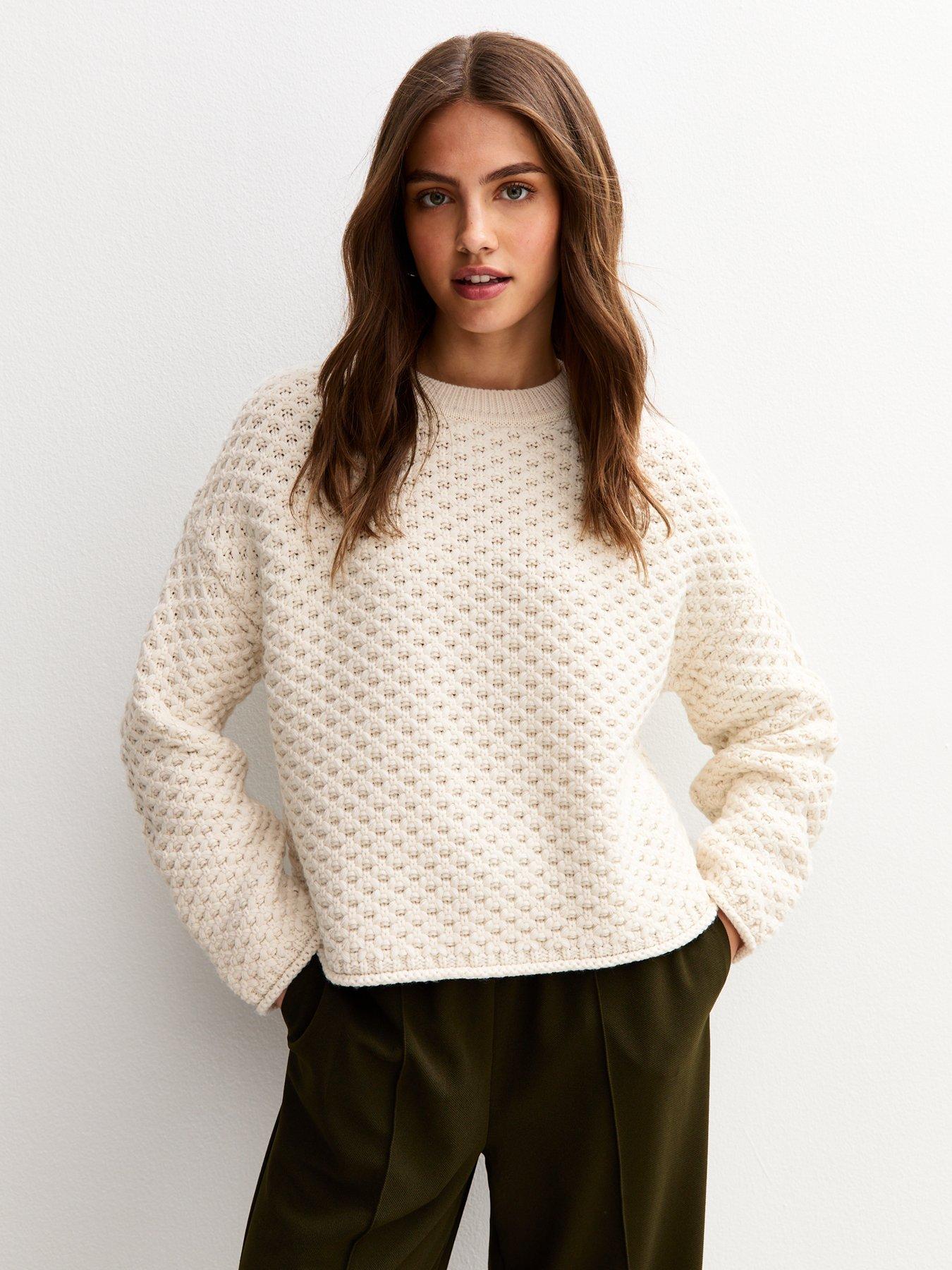 undefined Off White Moss Stitch Crew Neck Jumper