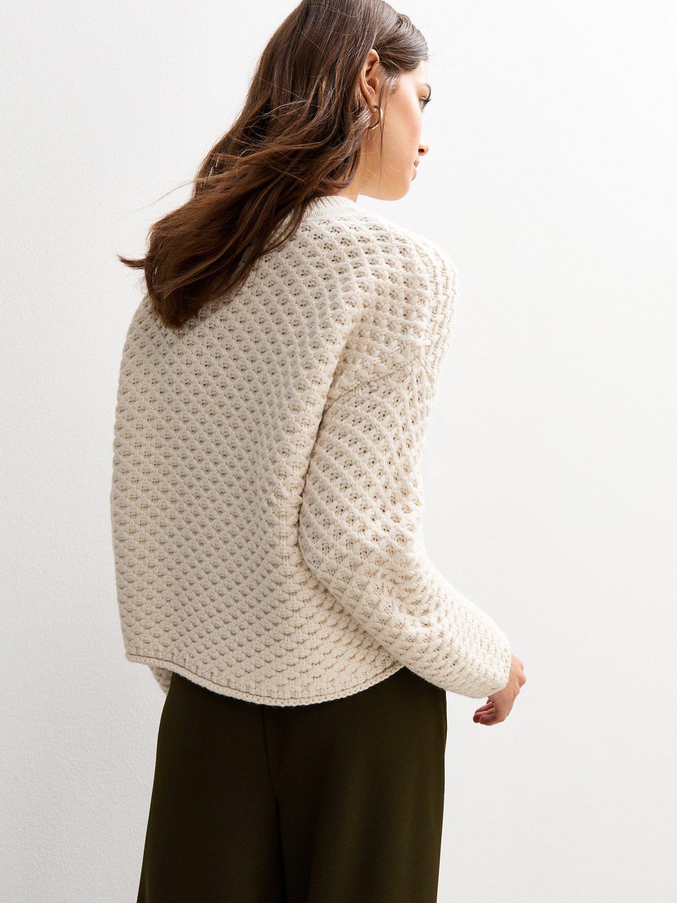 Image 2 of 6 of New Look Off White Moss Stitch Crew Neck Jumper