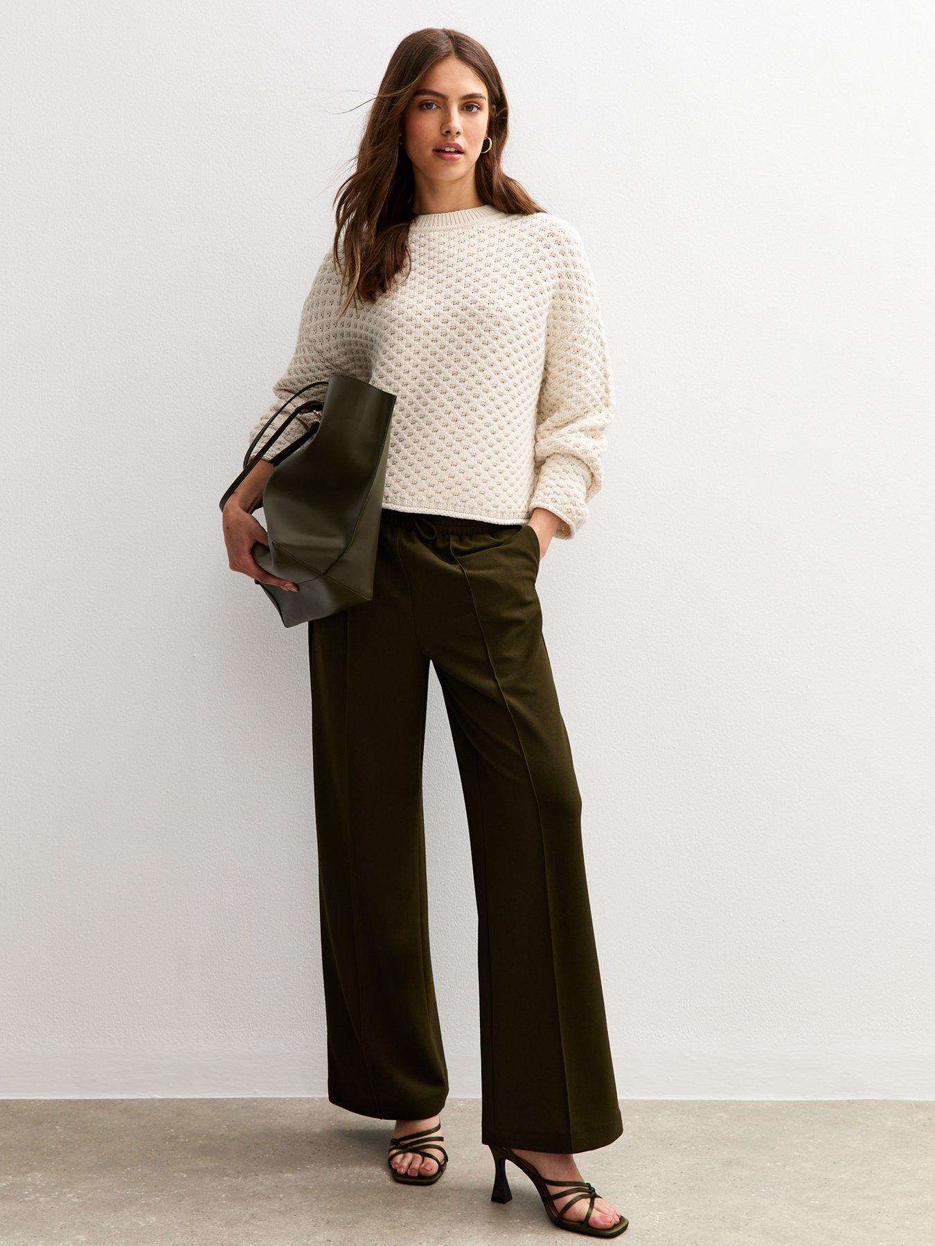 Image 3 of 6 of New Look Off White Moss Stitch Crew Neck Jumper