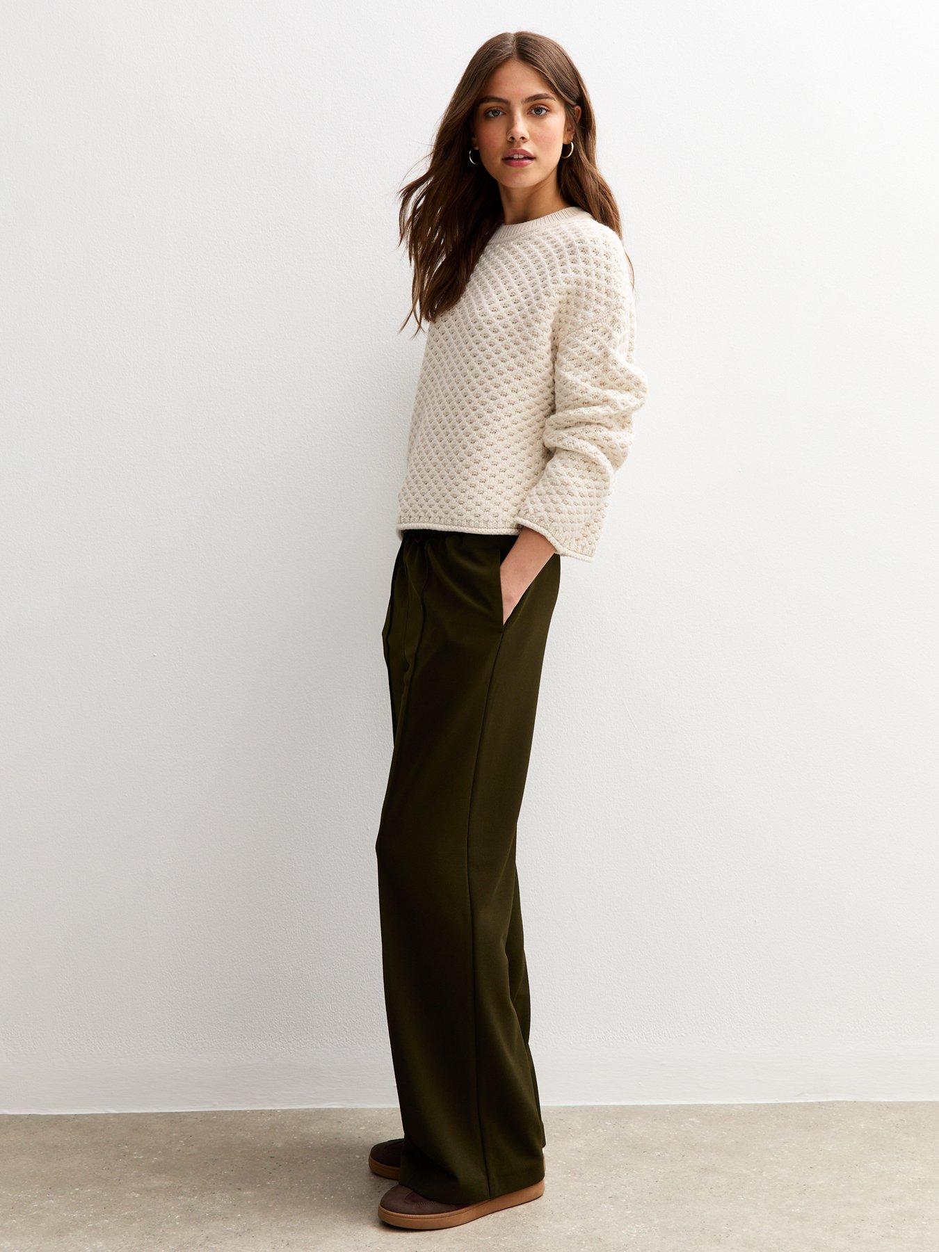 Image 4 of 6 of New Look Off White Moss Stitch Crew Neck Jumper