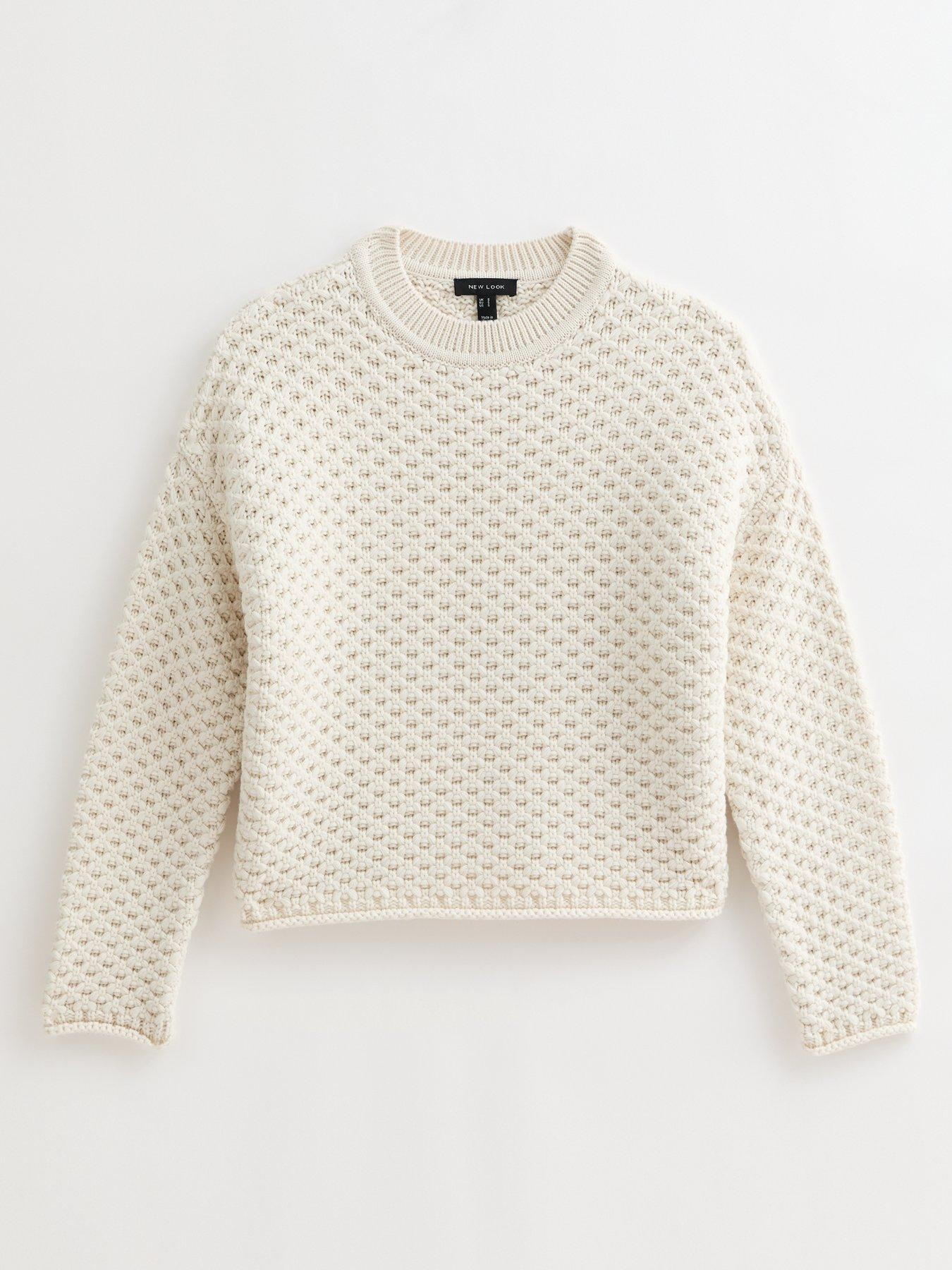 Image 6 of 6 of New Look Off White Moss Stitch Crew Neck Jumper