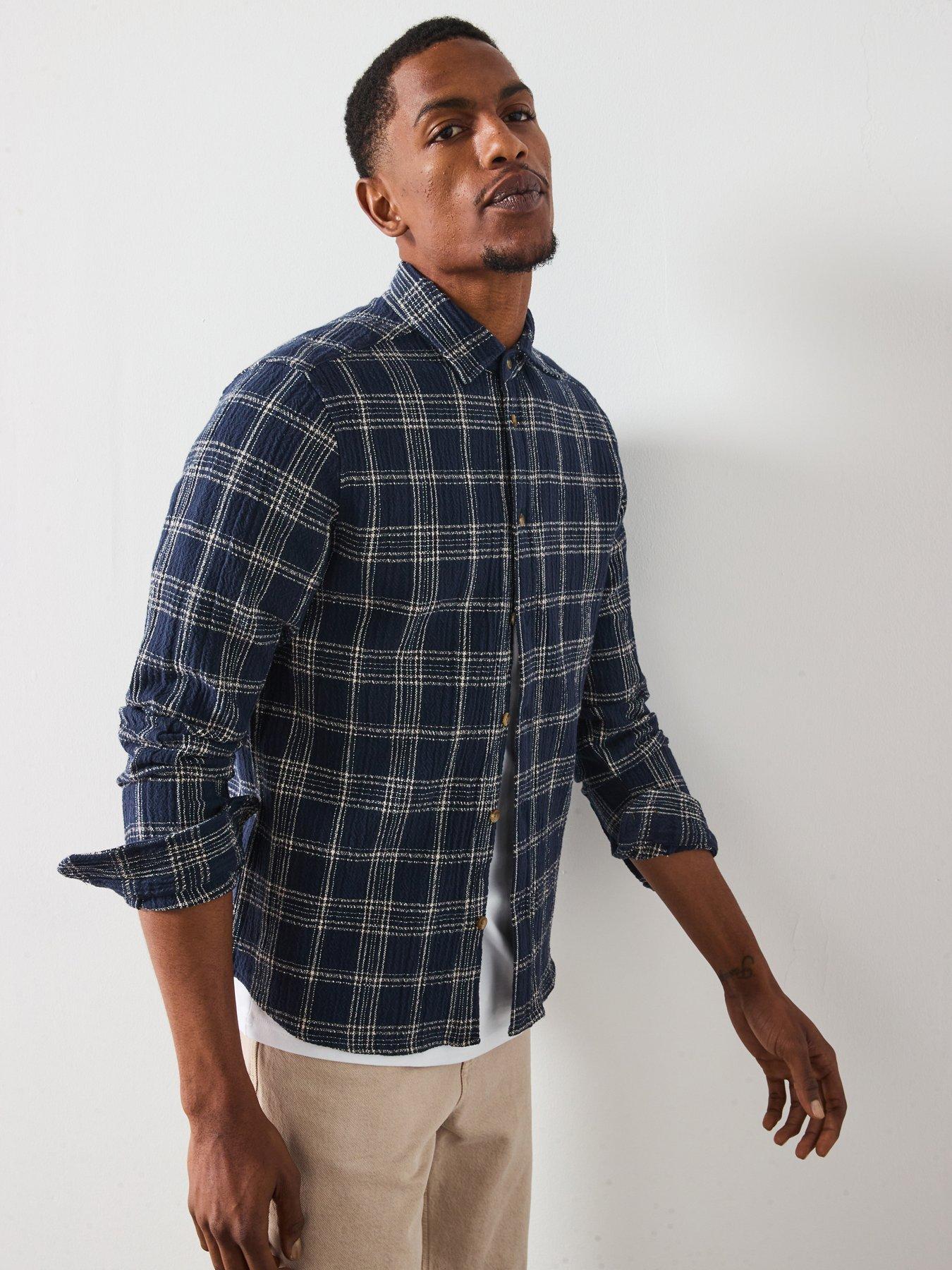 Les Deux Kash Textured Check Overshirt, Navy, Size M, Men