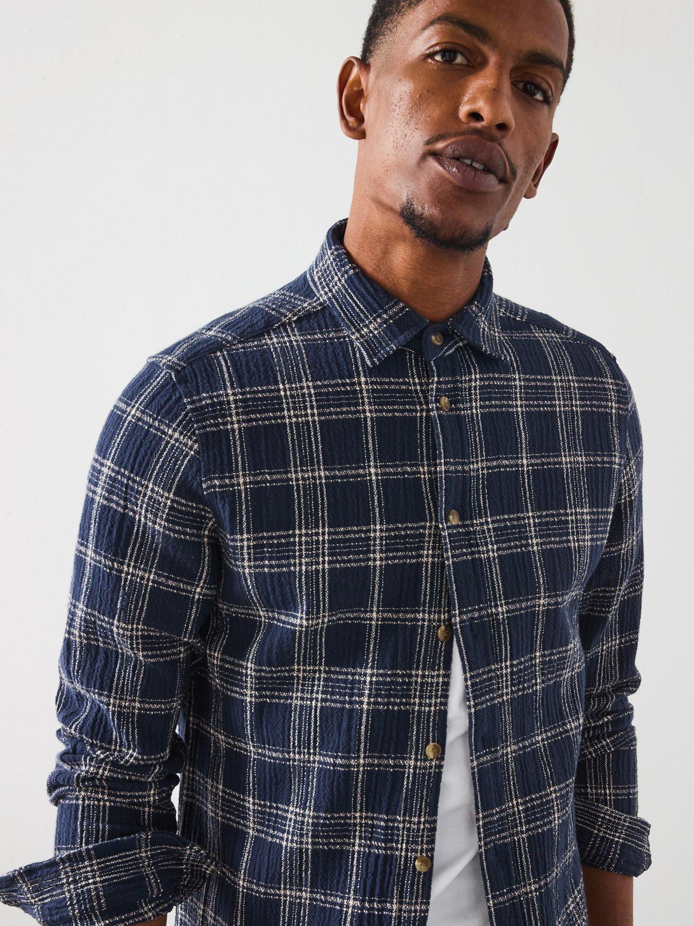 Les Deux Kash Textured Check Overshirt - Navy | Very