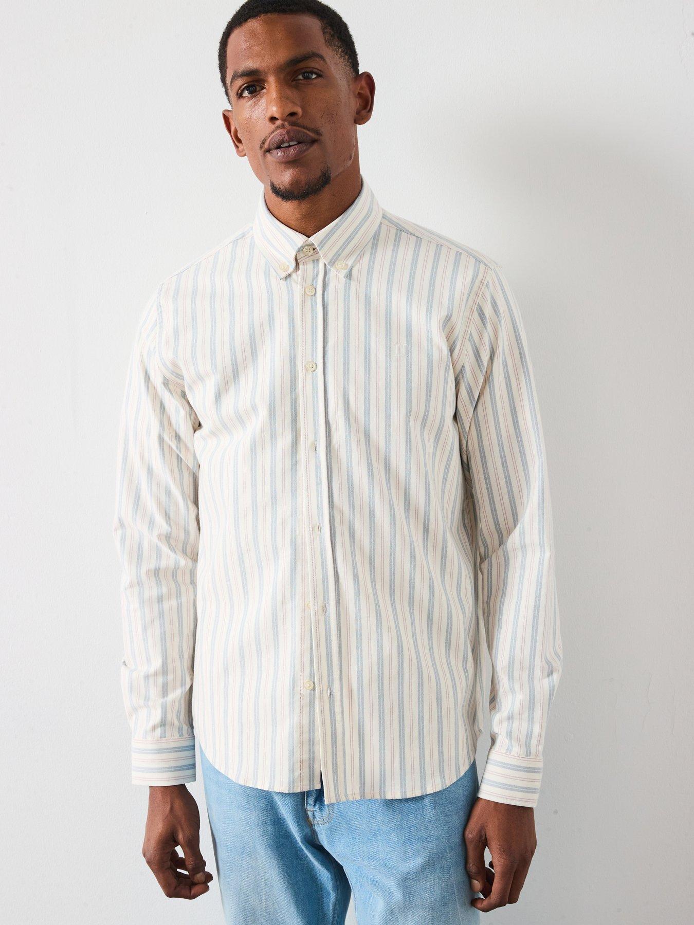 Les Deux Konrad Striped Oxford Shirt, Light Beige, Size M, Men