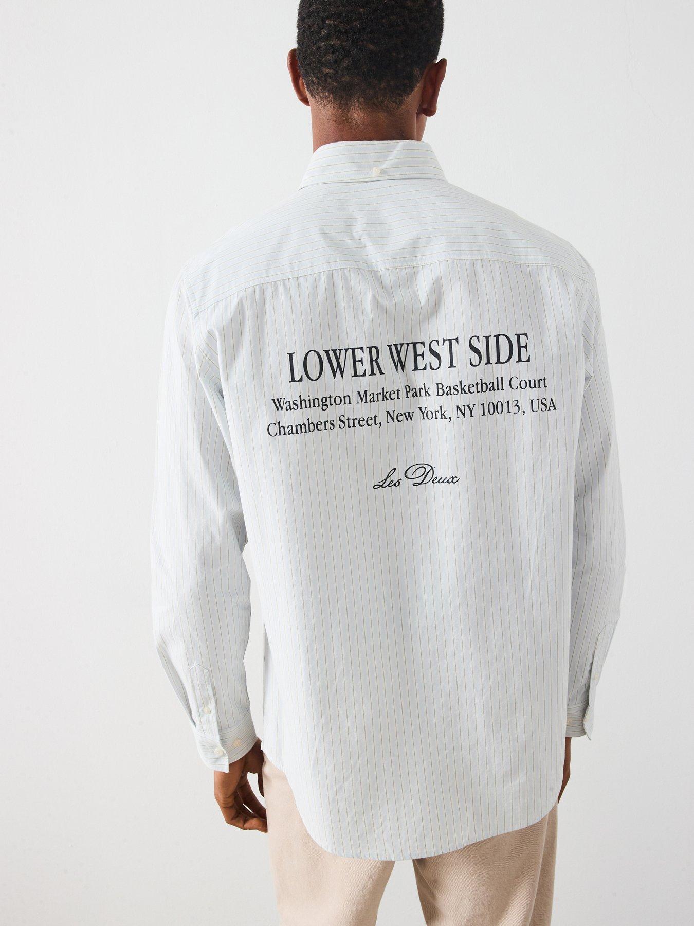 Les Deux Kent Back Print Stripe Poplin Shirt - Light Blue