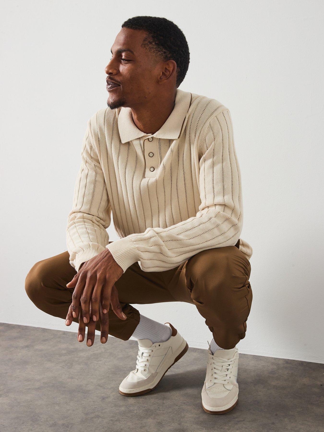 Les Deux Bogart Rugby Long Sleeve Knitted Polo Shirt - Light Beige | Very